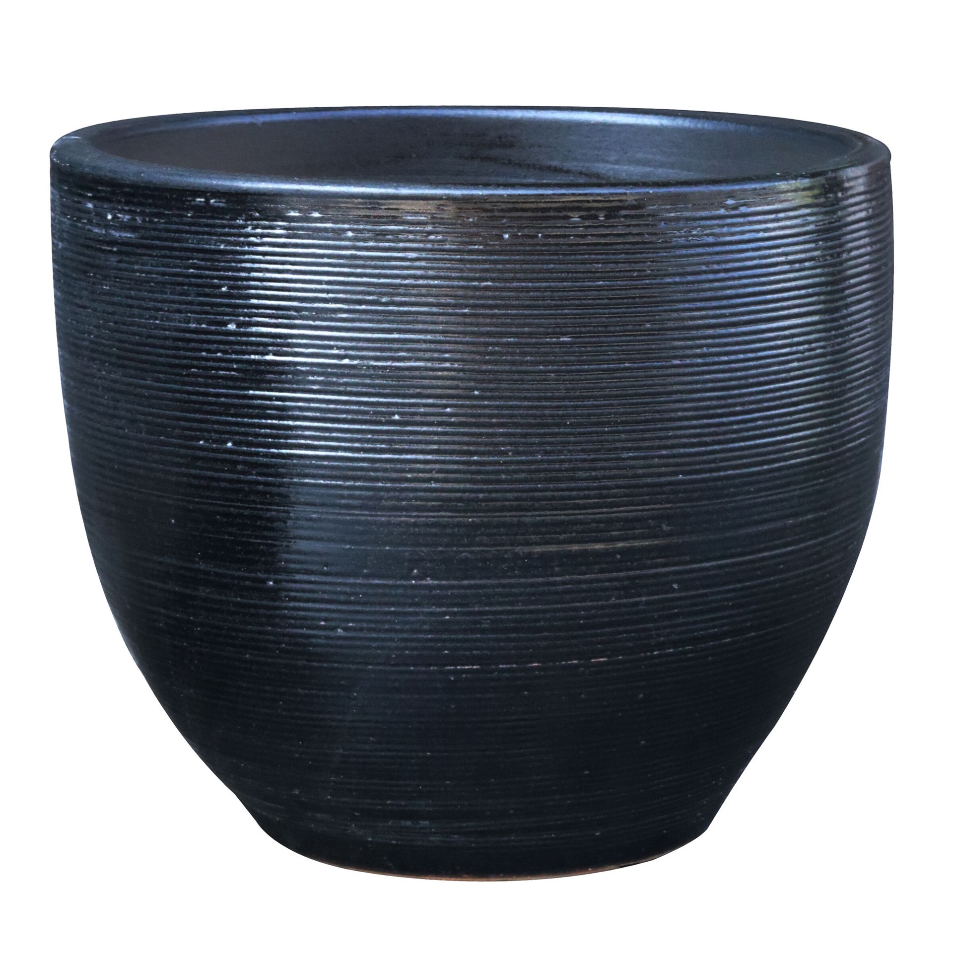 slide 1 of 5, allen + roth Round 9.0-in W x 9.0-in L Black Glazed ceramic Indoor/Outdoor Planter, 1 ct