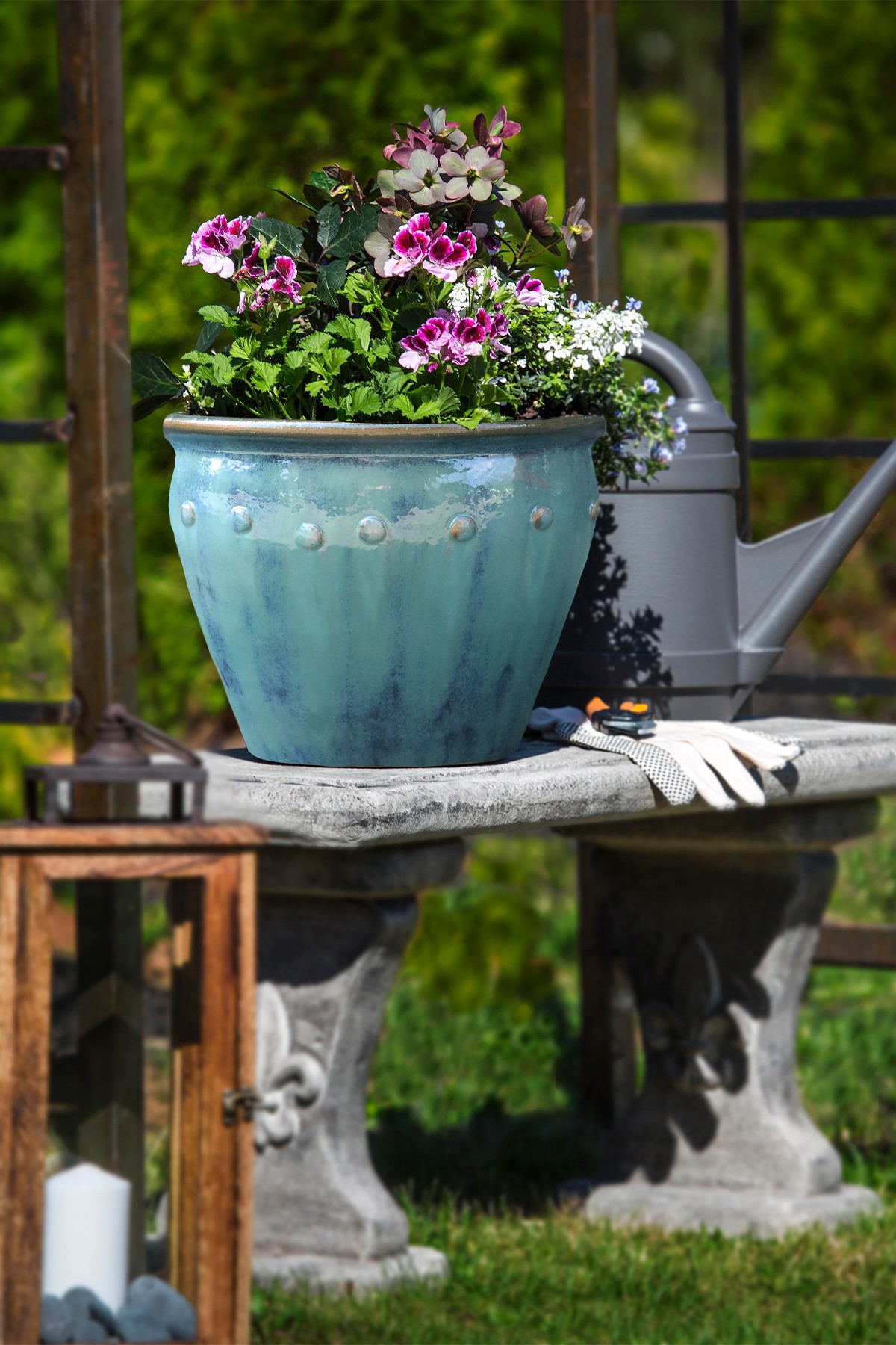 slide 2 of 4, allen + roth Round 12.4-in W x 12.4 L Blue Glazed ceramic Indoor/Outdoor Planter, 1 ct