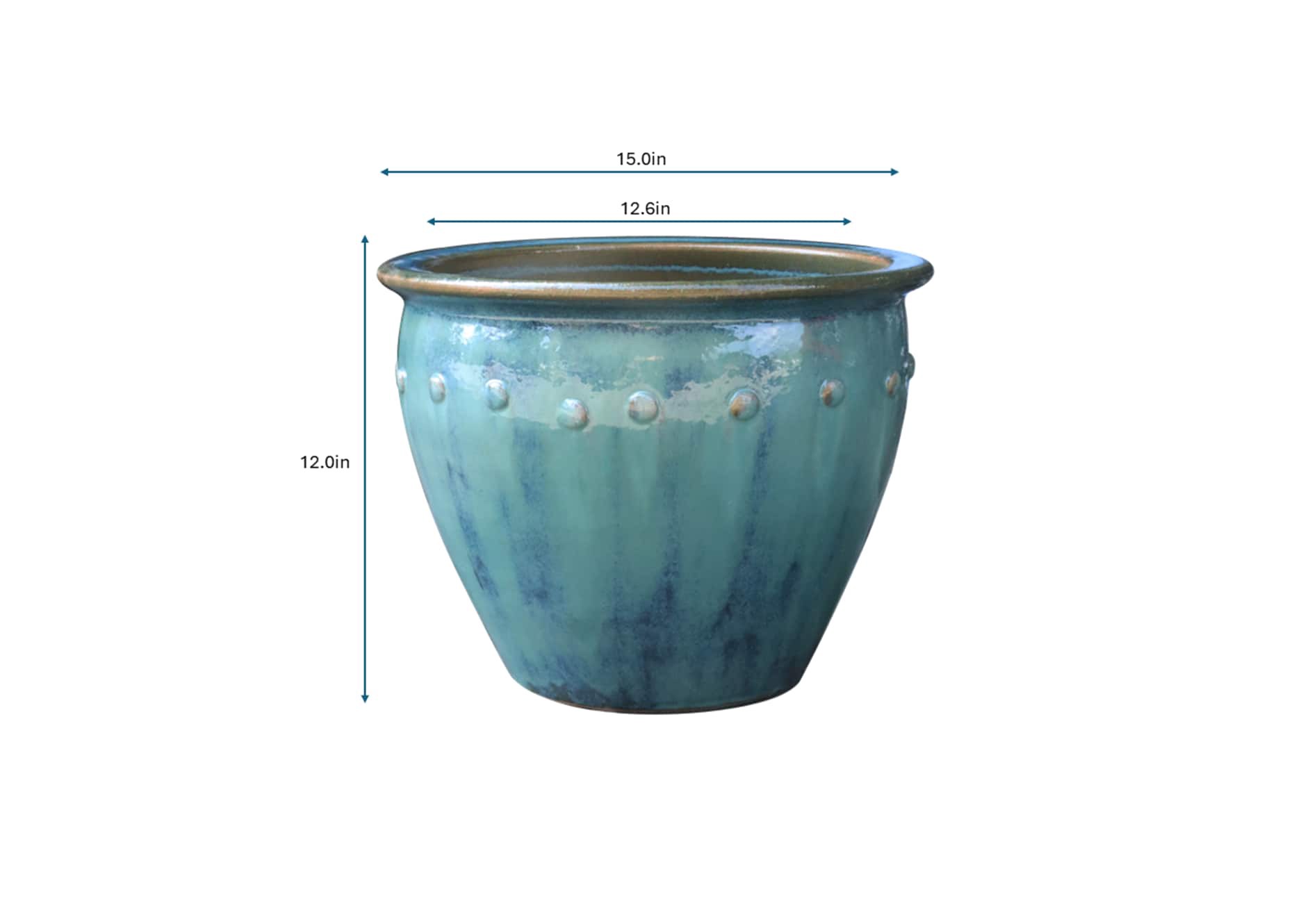 slide 4 of 4, allen + roth Round 12.4-in W x 12.4 L Blue Glazed ceramic Indoor/Outdoor Planter, 1 ct