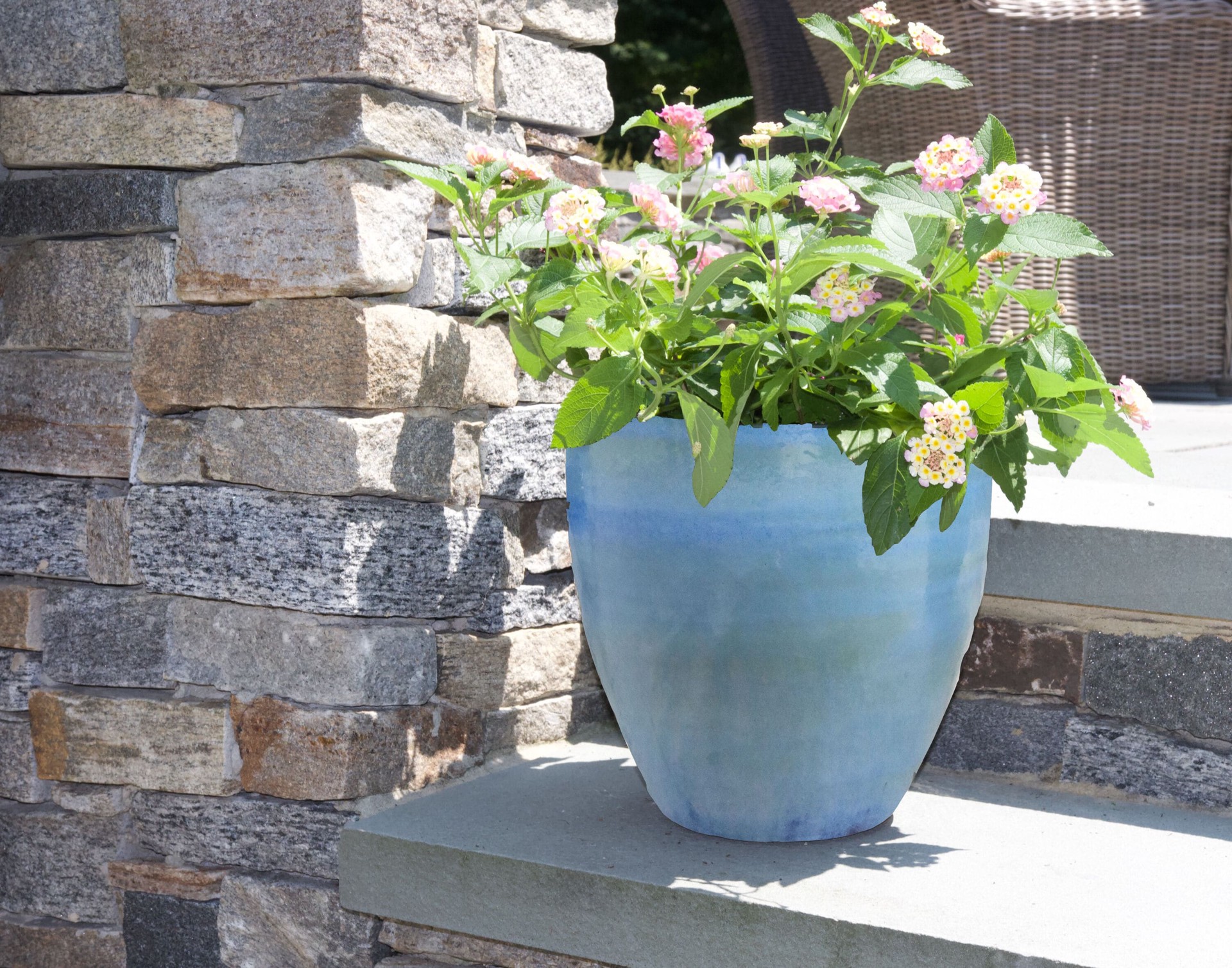 slide 2 of 4, allen + roth Round 12.4-in W x 12.4-in L Blue Glazed ceramic Indoor/Outdoor Planter, 1 ct