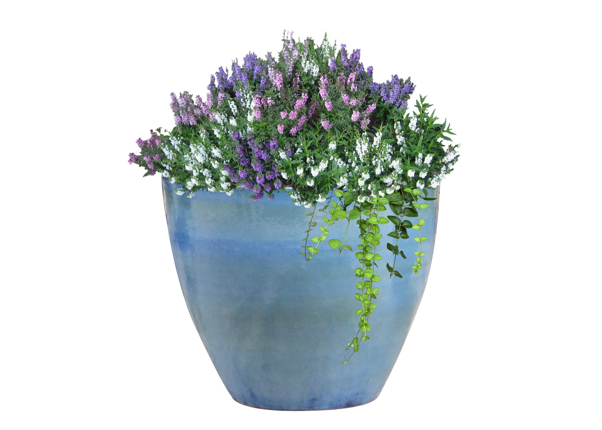 slide 3 of 4, allen + roth Round 12.4-in W x 12.4-in L Blue Glazed ceramic Indoor/Outdoor Planter, 1 ct
