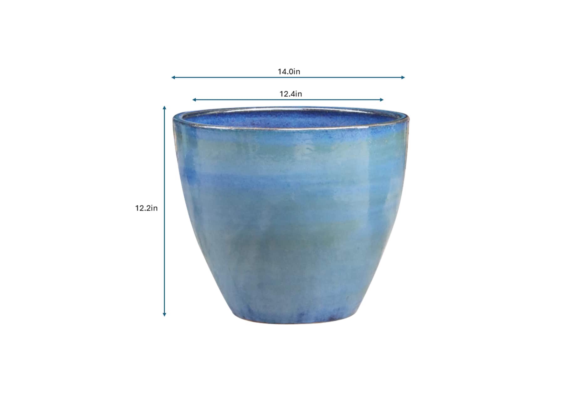 slide 4 of 4, allen + roth Round 12.4-in W x 12.4-in L Blue Glazed ceramic Indoor/Outdoor Planter, 1 ct