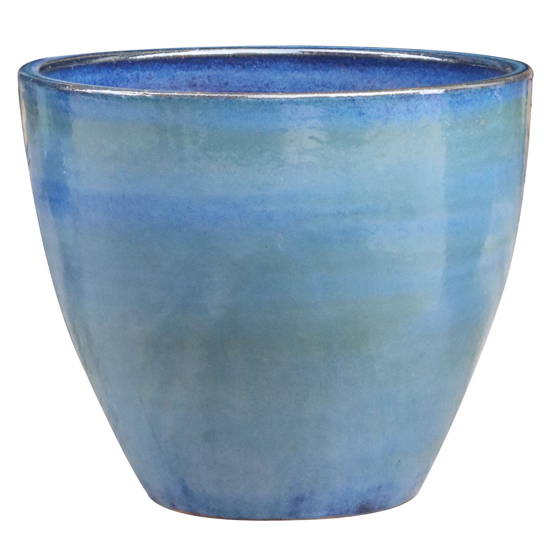 slide 1 of 4, allen + roth Round 12.4-in W x 12.4-in L Blue Glazed ceramic Indoor/Outdoor Planter, 1 ct
