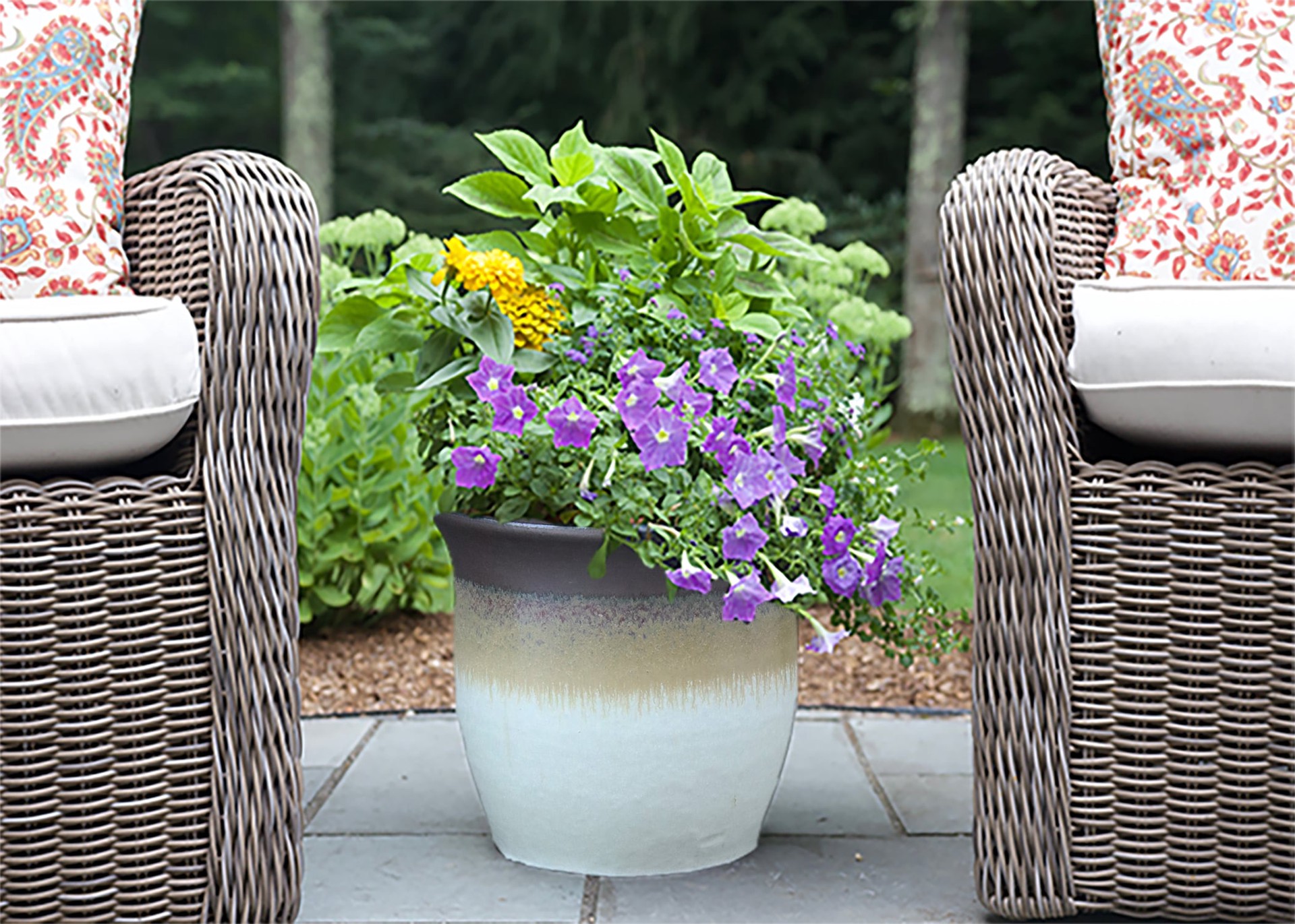 slide 2 of 4, allen + roth Round 12.6-in W x 12.6-in L Multiple colors/finishes Glazed ceramic Indoor/Outdoor Planter, 1 ct