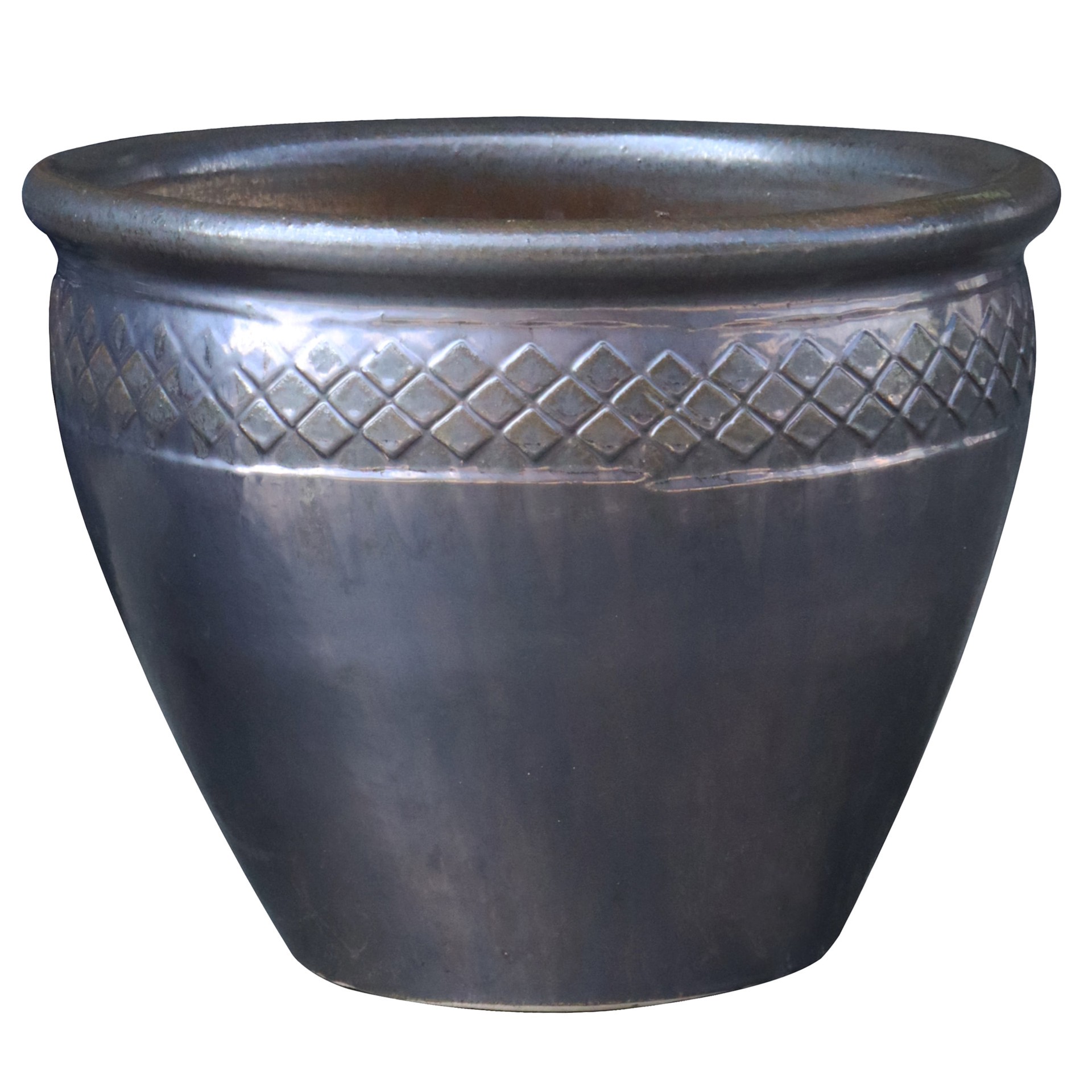 slide 1 of 4, allen + roth Round 9.6-in W x 9.6-in L Brown Glazed ceramic Indoor/Outdoor Planter, 1 ct