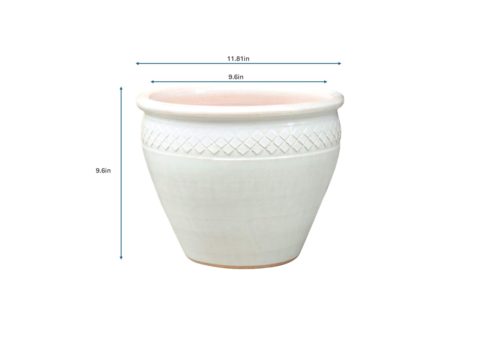 slide 4 of 4, allen + roth Round 9.6-in W x 9.6-in L White Glazed ceramic Indoor/Outdoor Planter, 1 ct