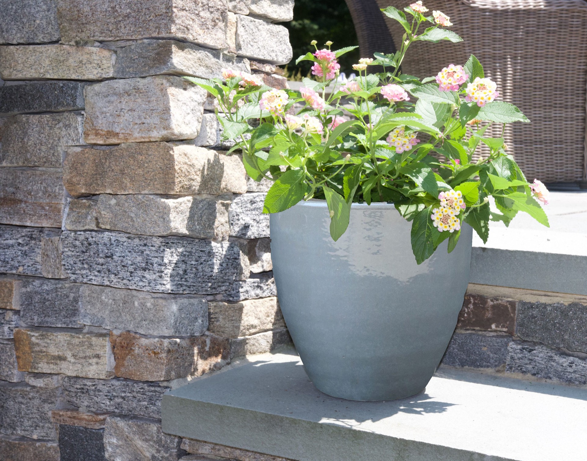 slide 2 of 4, allen + roth Round 9.05-in W x 9.05-in L Gray Glazed ceramic Indoor/Outdoor Planter, 1 ct