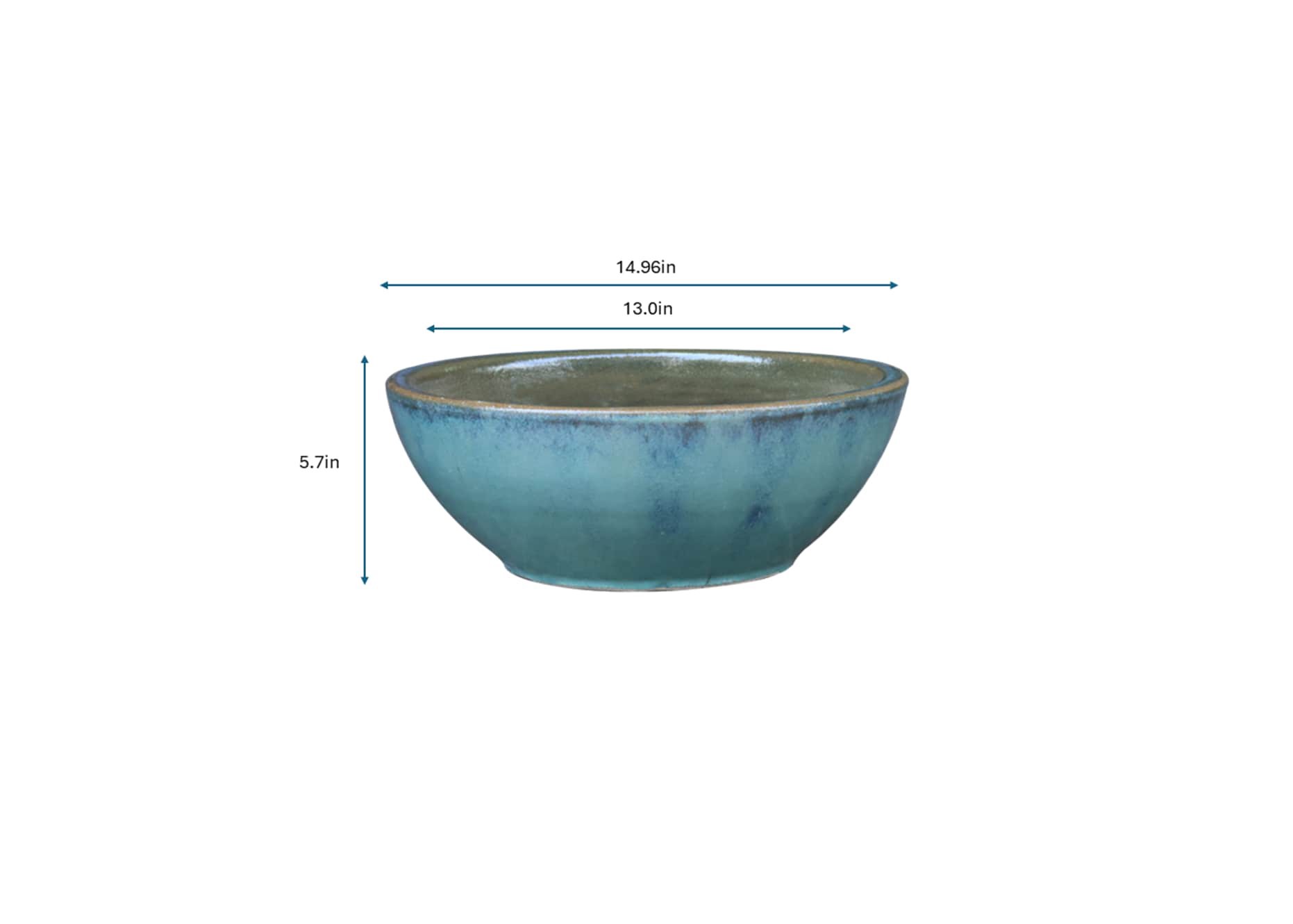 slide 3 of 3, allen + roth Round 13.0-in W x 13.0-in L Blue Glazed ceramic Indoor/Outdoor Low bowl planter, 1 ct