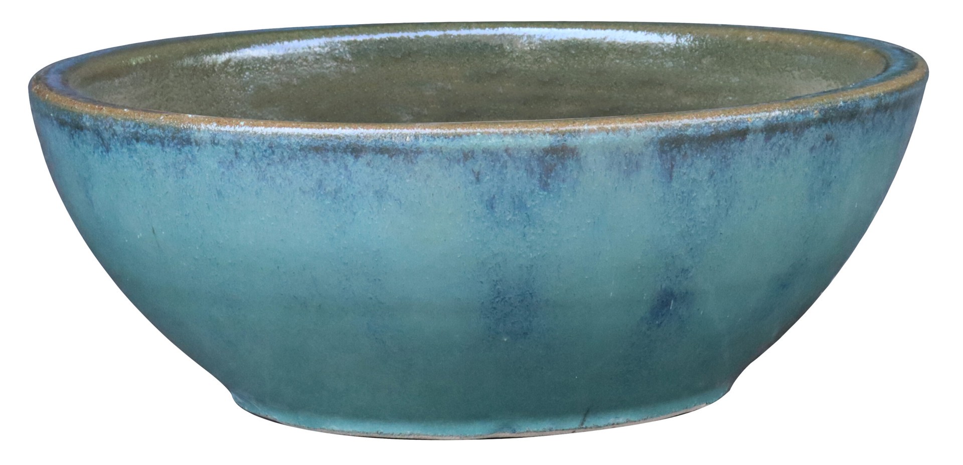 slide 1 of 3, allen + roth Round 13.0-in W x 13.0-in L Blue Glazed ceramic Indoor/Outdoor Low bowl planter, 1 ct
