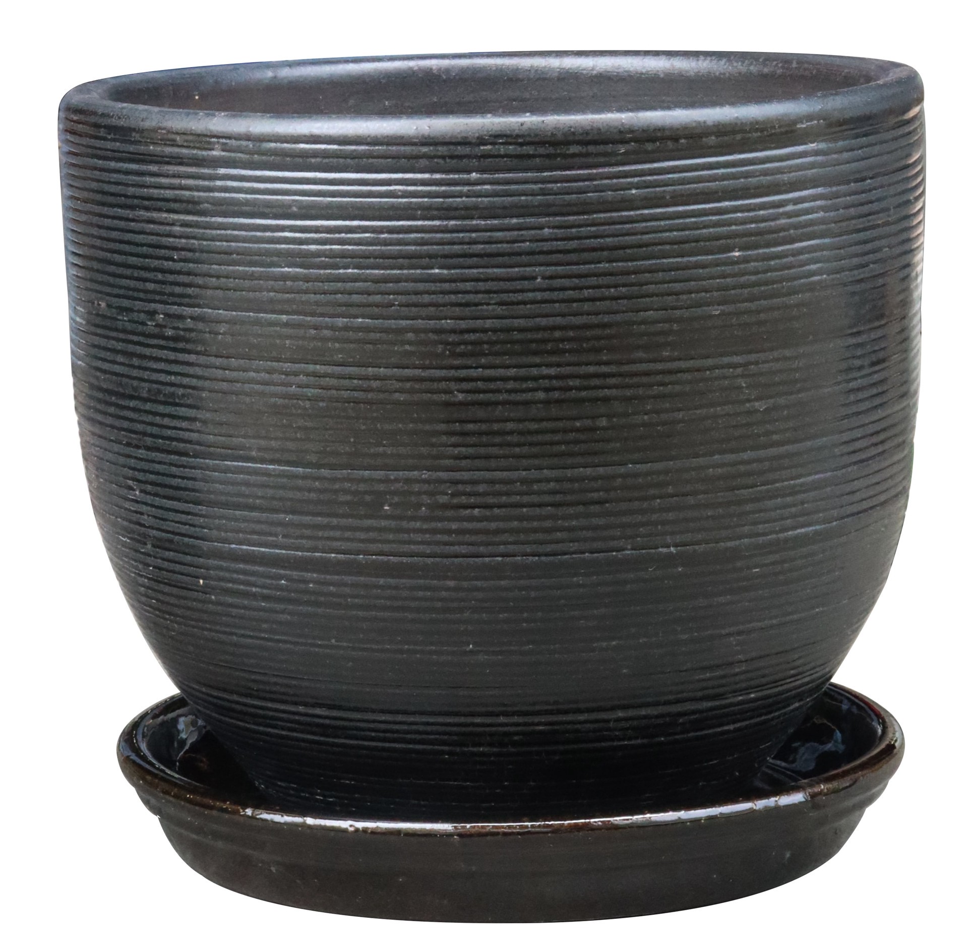 slide 2 of 4, allen + roth 11.6-in Black Glazed ceramic Plant Saucer, 1 ct