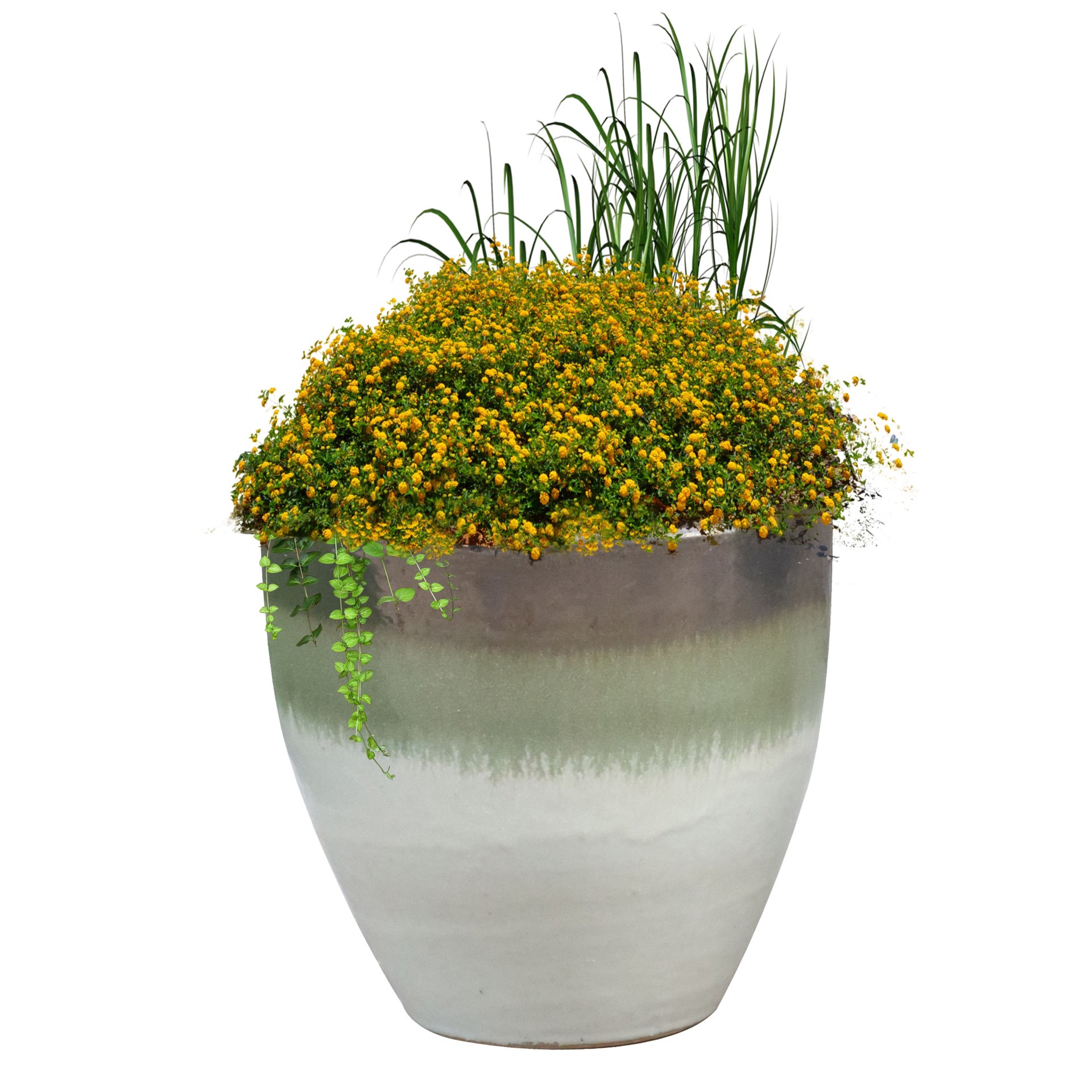 slide 3 of 4, allen + roth Round 7.48-in W x 7.48-in L White Glazed ceramic Indoor/Outdoor Planter, 1 ct