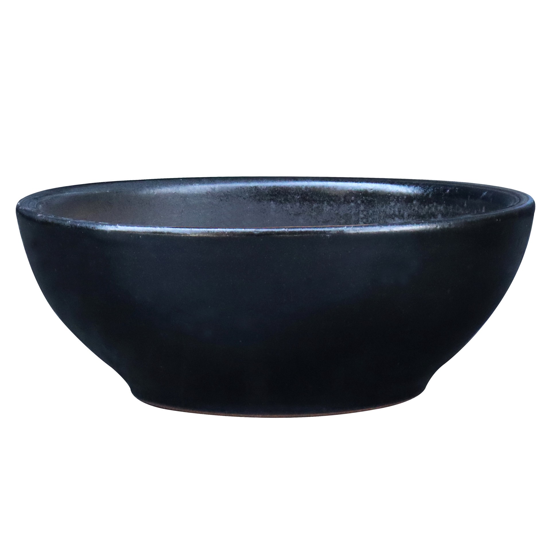 slide 1 of 3, allen + roth Round 13.0-in W x 13.0-in L Black Glazed ceramic Indoor/Outdoor Low bowl planter, 1 ct