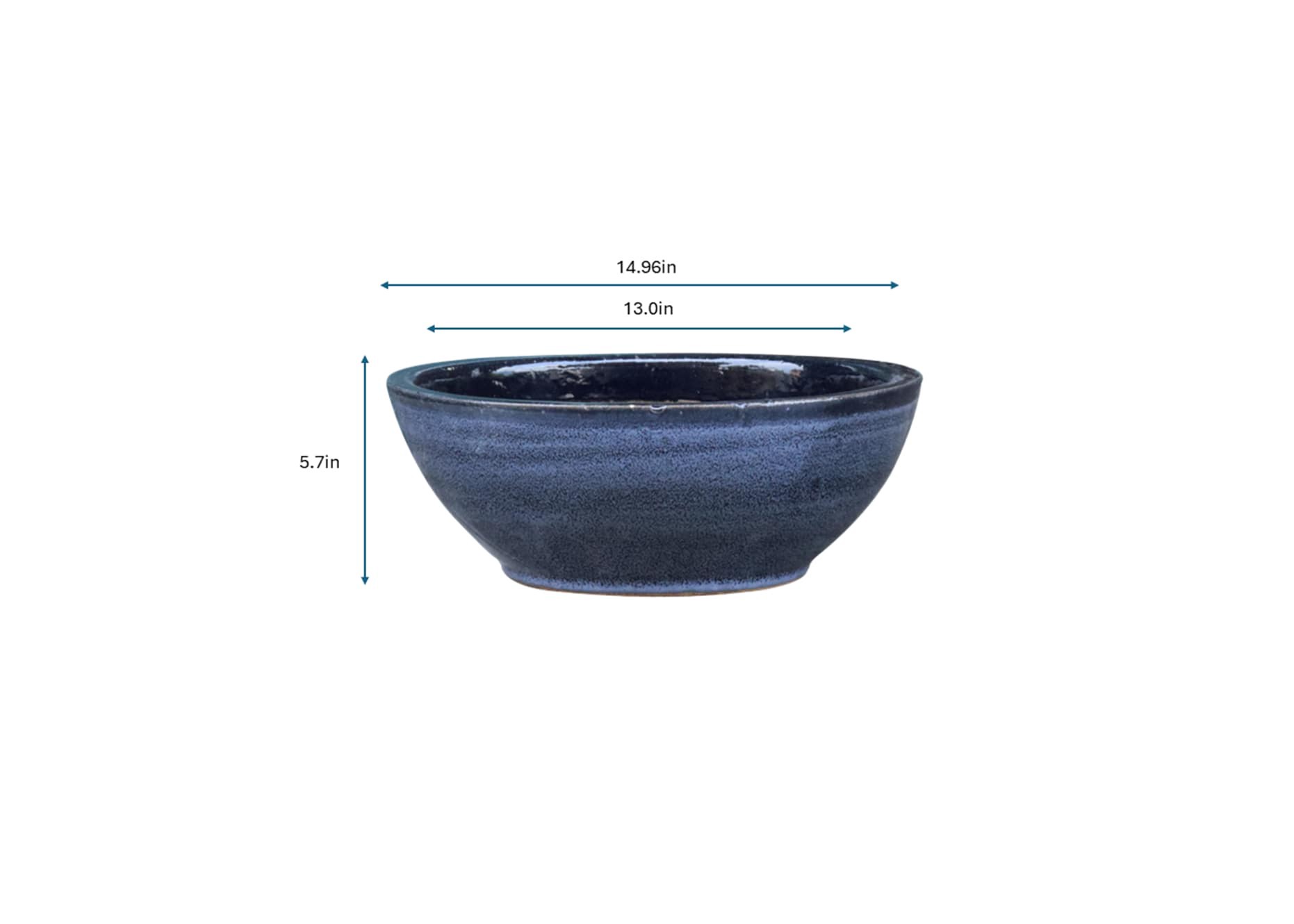 slide 3 of 3, allen + roth Round 13.0-in W x 13.0-in L Blue Glazed ceramic Indoor/Outdoor Planter, 1 ct