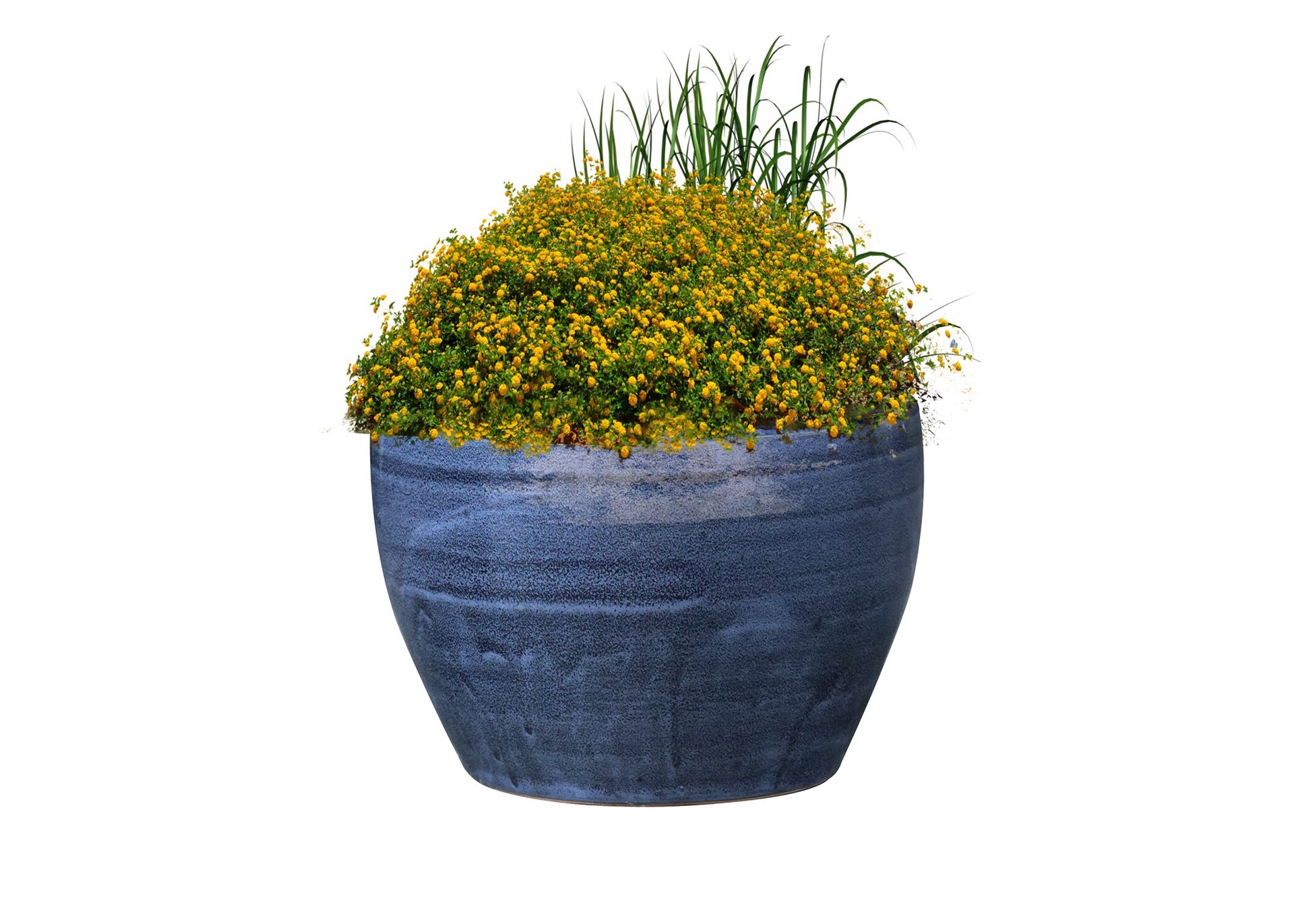 slide 3 of 4, allen + roth Round 10.0-in W x 10.0-in L Blue Glazed ceramic Indoor/Outdoor Planter, 1 ct