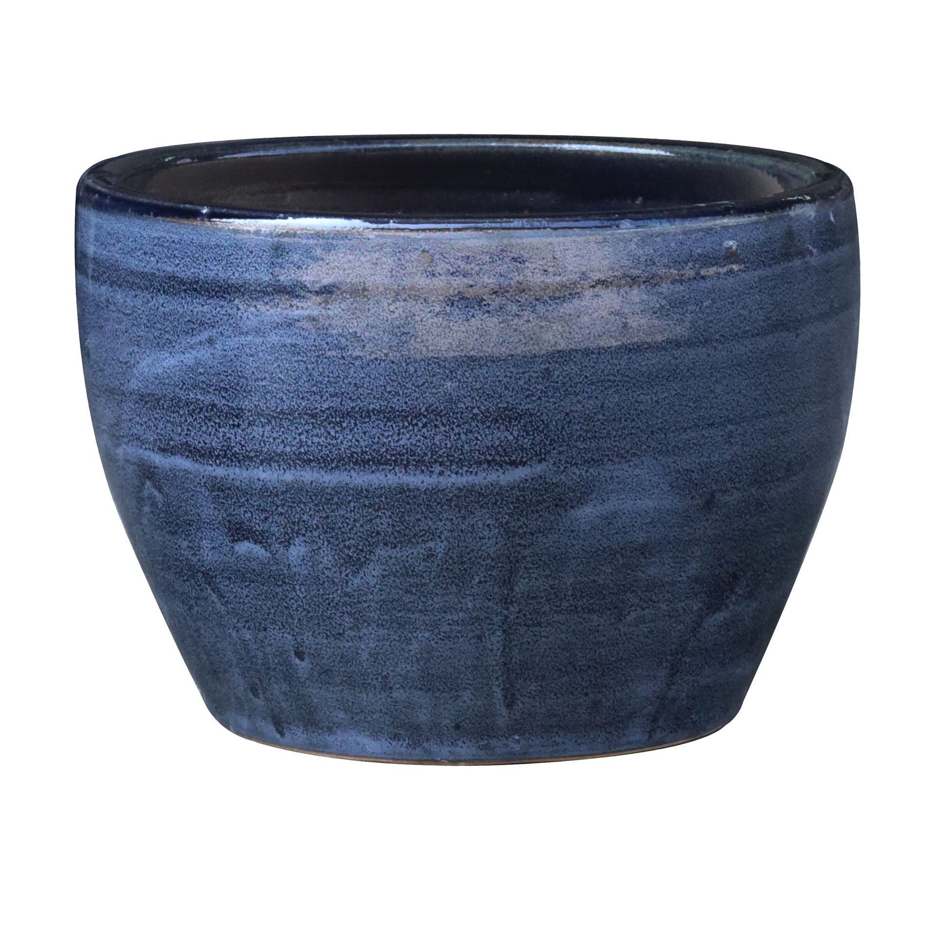 slide 1 of 4, allen + roth Round 10.0-in W x 10.0-in L Blue Glazed ceramic Indoor/Outdoor Planter, 1 ct