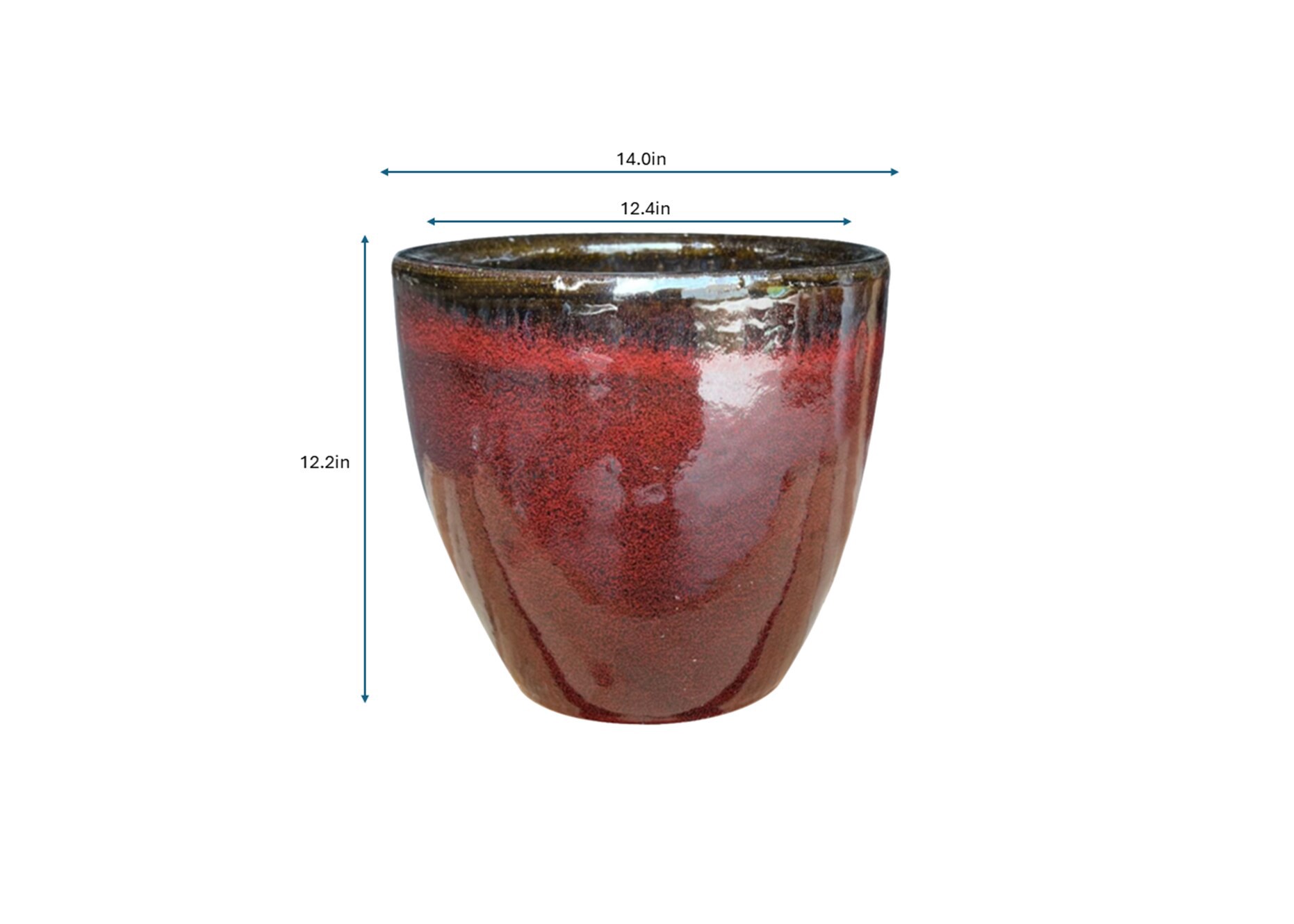 slide 4 of 4, allen + roth Round 12.4-in W x 12.4-in L Red Glazed ceramic Indoor/Outdoor Planter, 1 ct