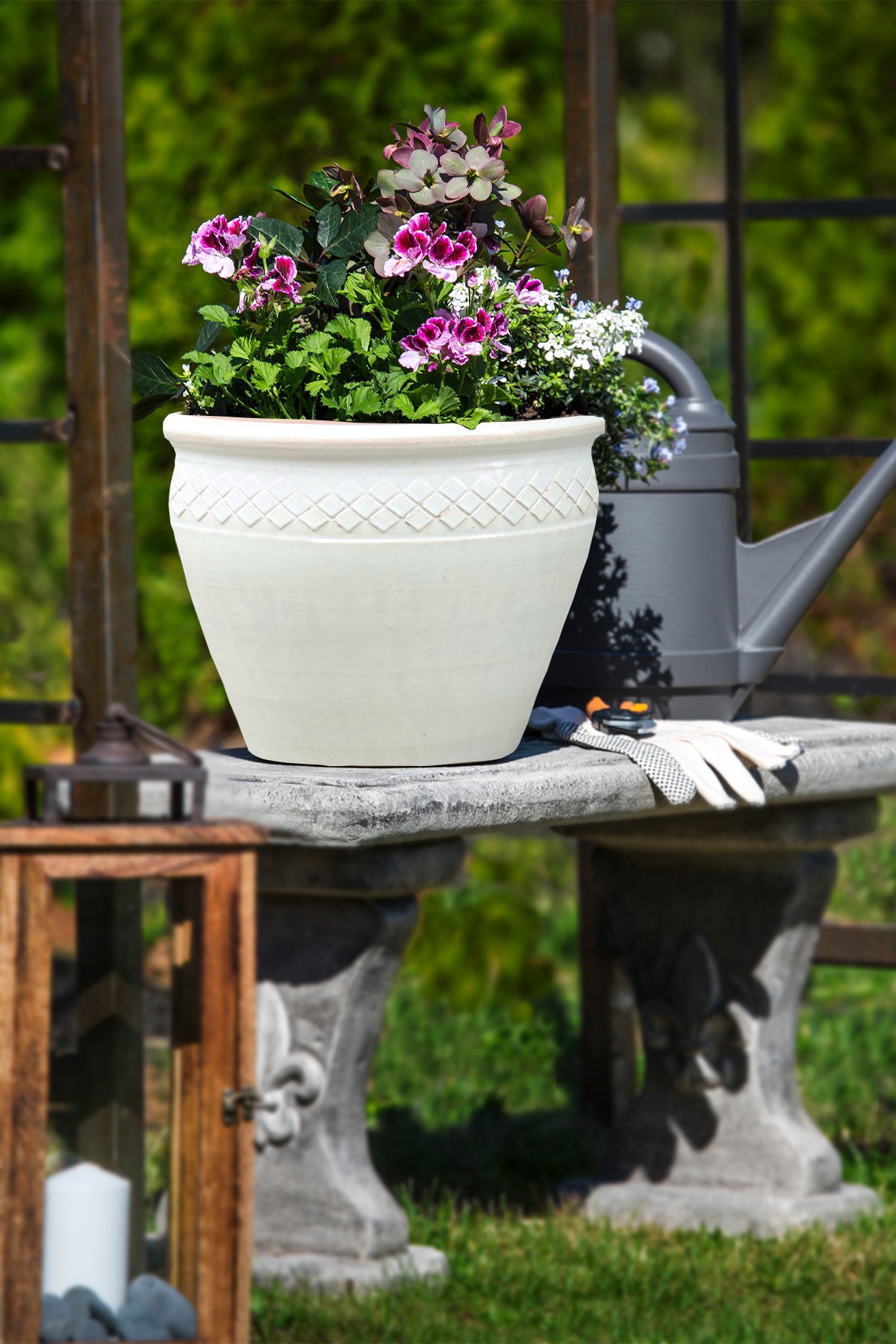 slide 2 of 4, allen + roth Round 12.4-in W x 12.4-in L White Glazed ceramic Indoor/Outdoor Planter, 1 ct