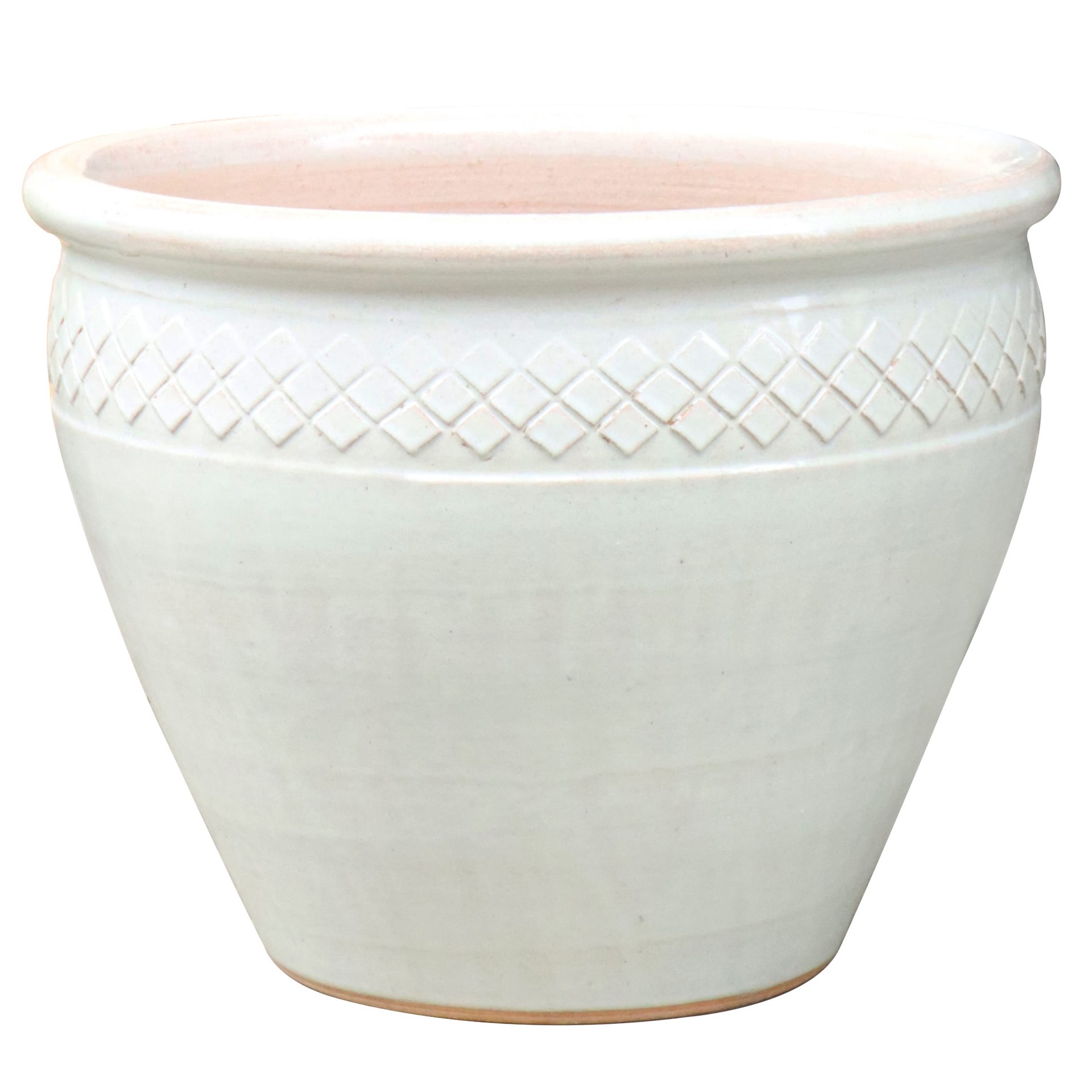 slide 1 of 4, allen + roth Round 12.4-in W x 12.4-in L White Glazed ceramic Indoor/Outdoor Planter, 1 ct