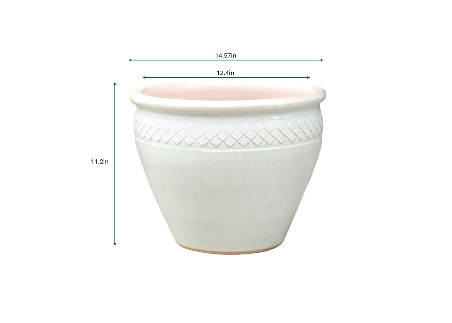 slide 4 of 4, allen + roth Round 12.4-in W x 12.4-in L White Glazed ceramic Indoor/Outdoor Planter, 1 ct