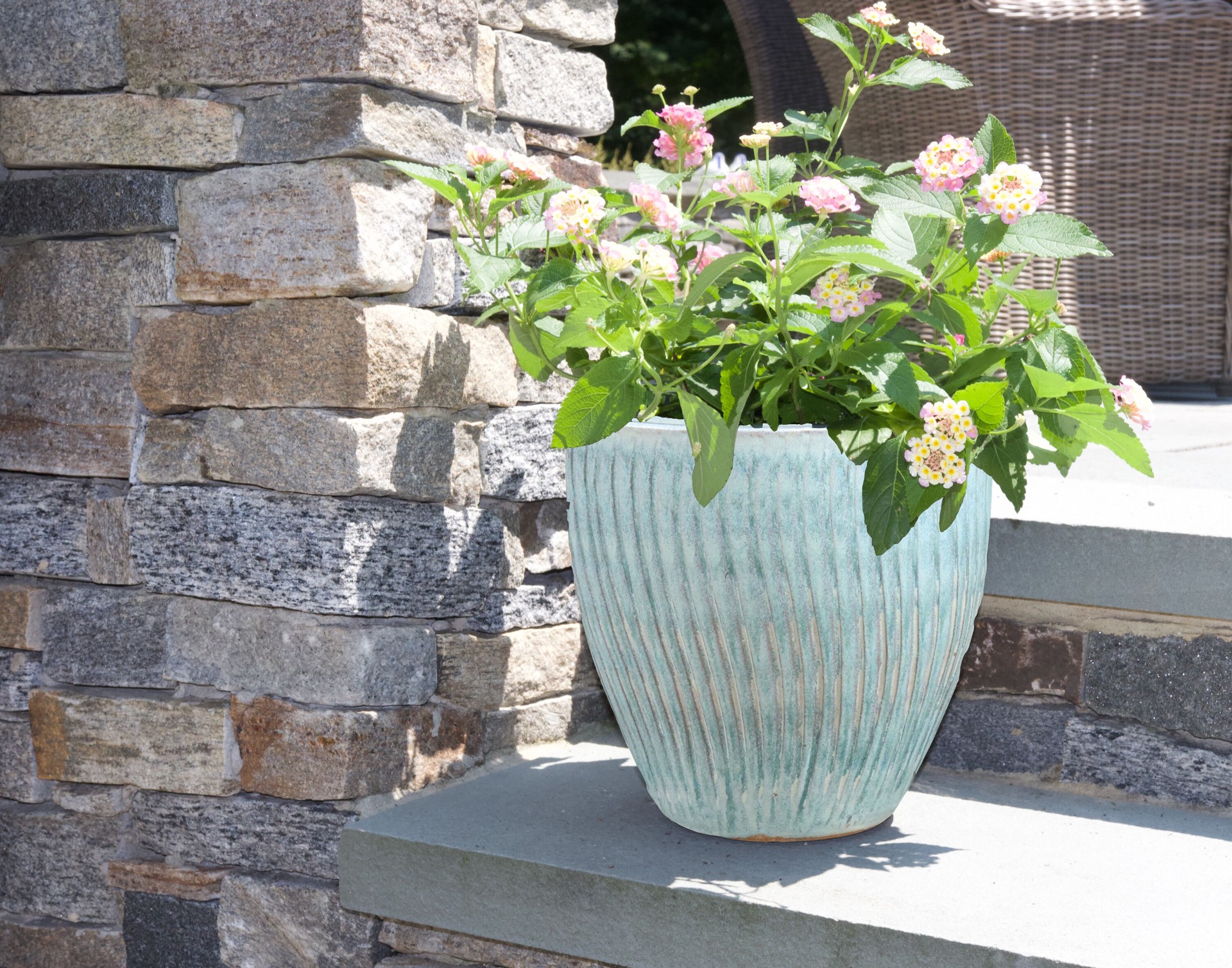 slide 2 of 4, allen + roth Round 9.06-in W x 9.06-in L Blue Glazed ceramic Indoor/Outdoor Planter, 1 ct