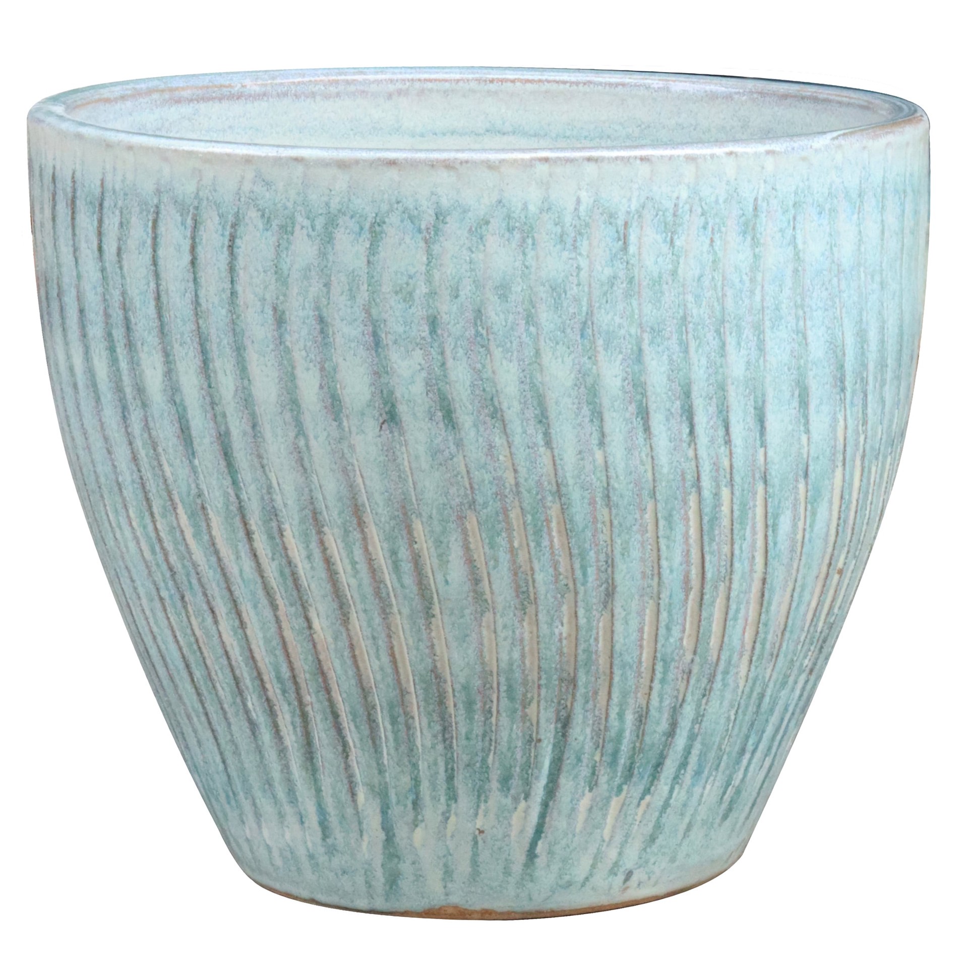 slide 1 of 4, allen + roth Round 9.06-in W x 9.06-in L Blue Glazed ceramic Indoor/Outdoor Planter, 1 ct