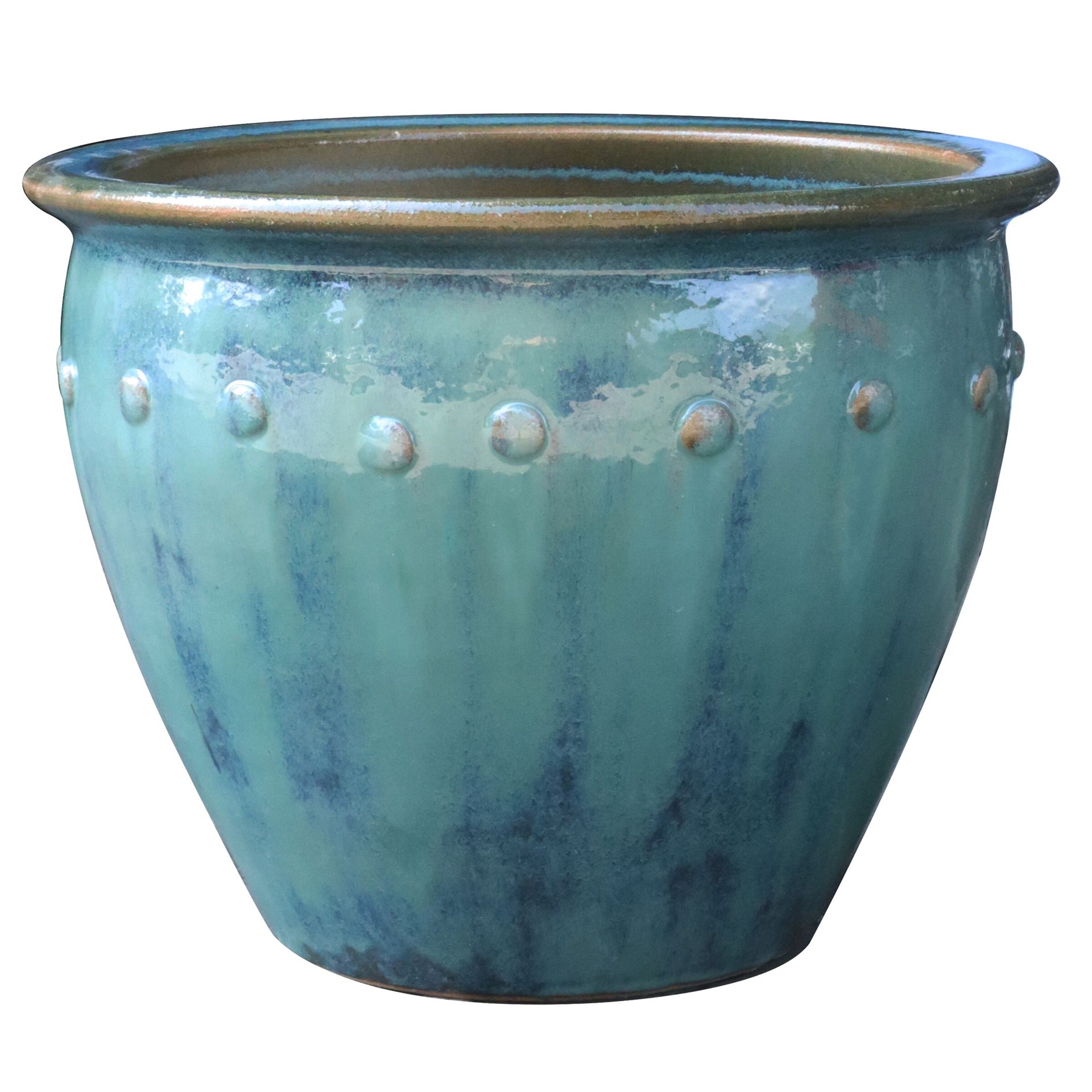 slide 1 of 4, allen + roth Round 7.1-in W x 7.1-in L Blue Glazed ceramic Indoor/Outdoor Planter, 1 ct