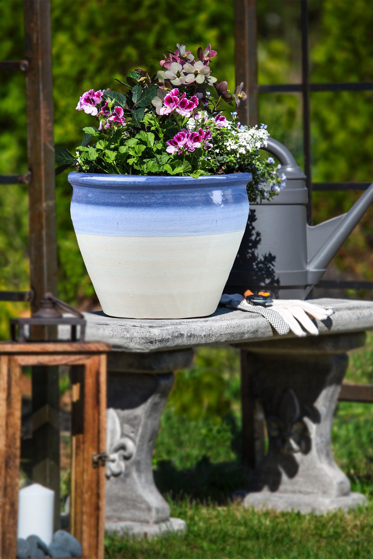 slide 2 of 4, allen + roth Round 15.7-in W x 15.7-in L Blue Glazed ceramic Indoor/Outdoor Planter, 1 ct