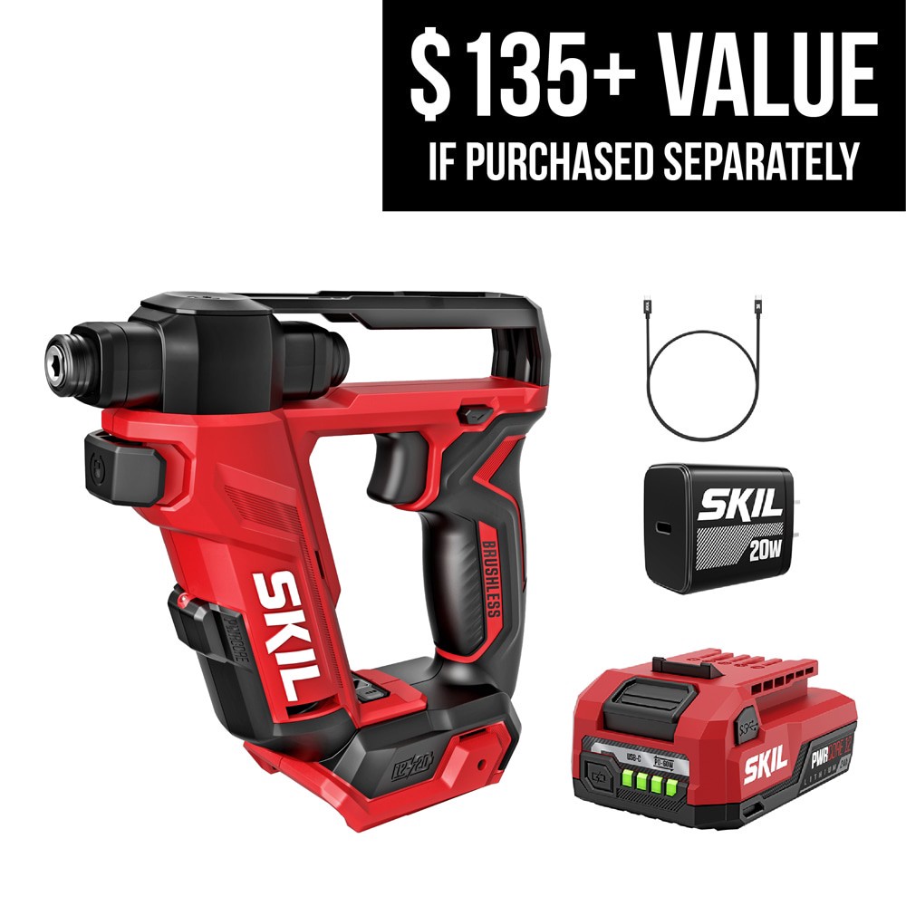 slide 1 of 6, SKIL PWR CORE 12/20V 12-volt 1/4-in Keyless Brushless Cordless Drill ( 1 -Batteries Included, and Charger Included ), 1 ct