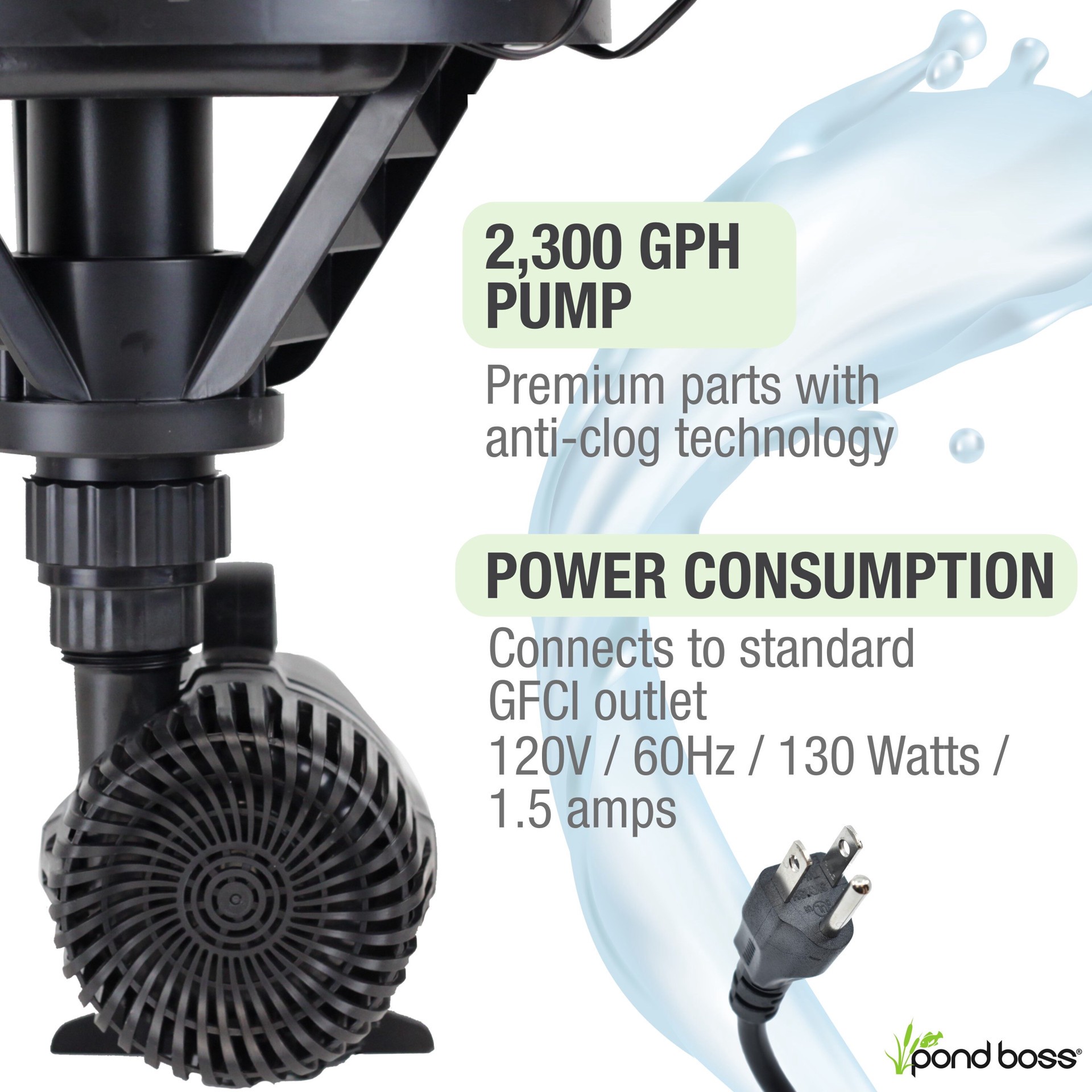 slide 5 of 6, pond boss 14.3-in x 14.3-in x 18.9-in Black Plastic Pond Floating fountain with lights, 1 ct