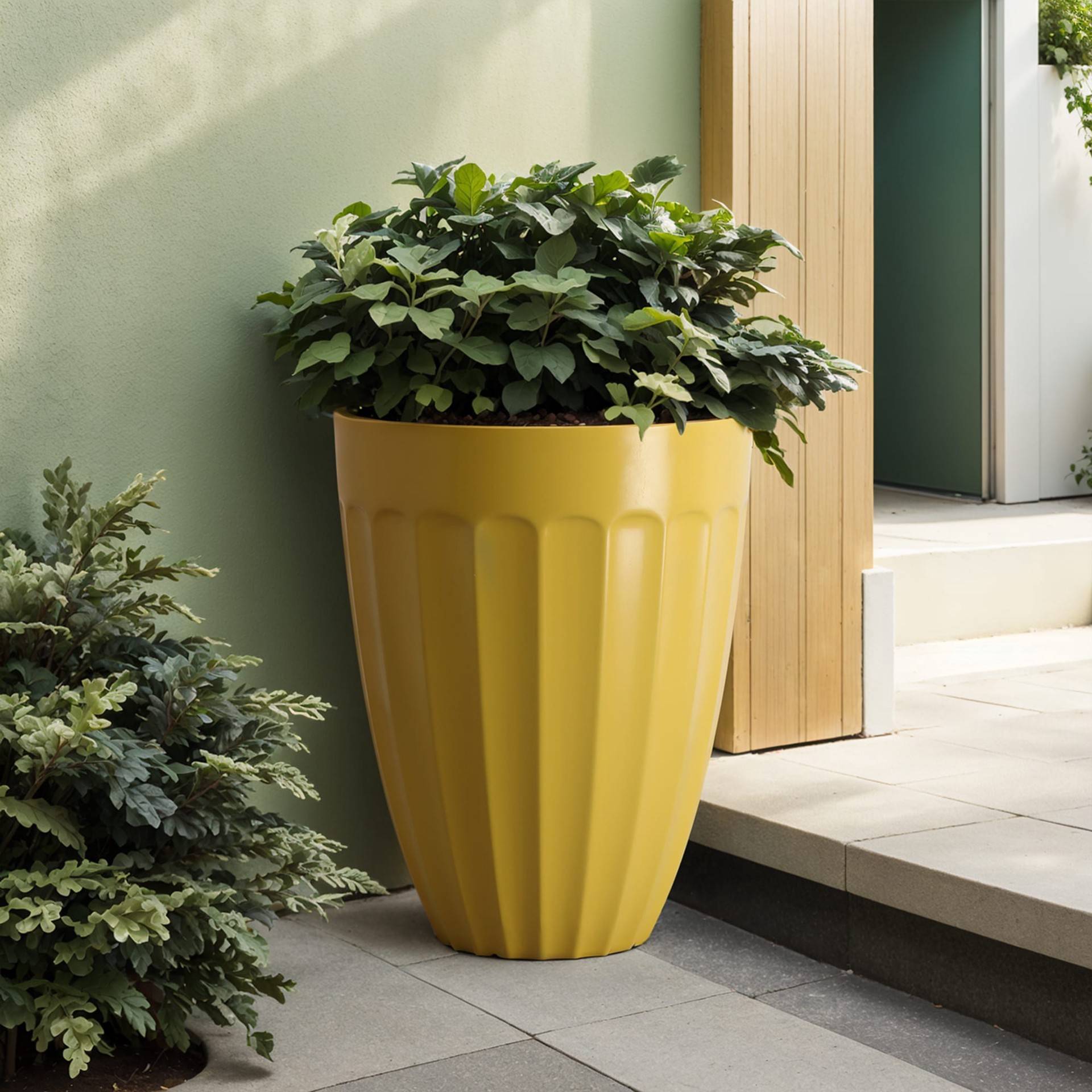 slide 2 of 6, allen + roth Round 15.12-in W x 15.12-in L Yellow Recycled plastic Indoor/Outdoor Planter, 1 ct
