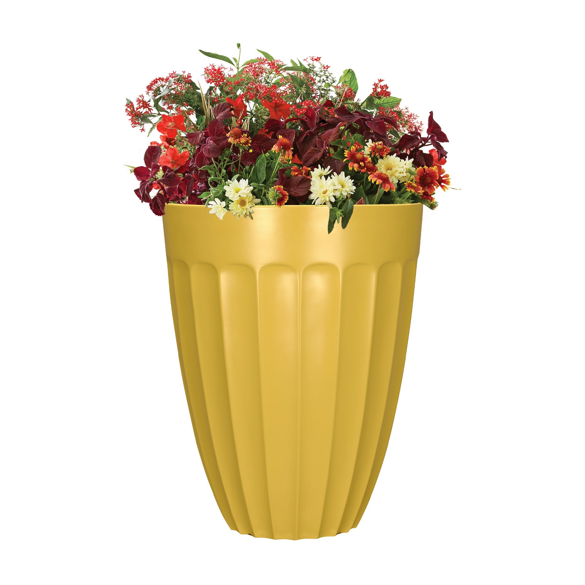slide 3 of 6, allen + roth Round 15.12-in W x 15.12-in L Yellow Recycled plastic Indoor/Outdoor Planter, 1 ct