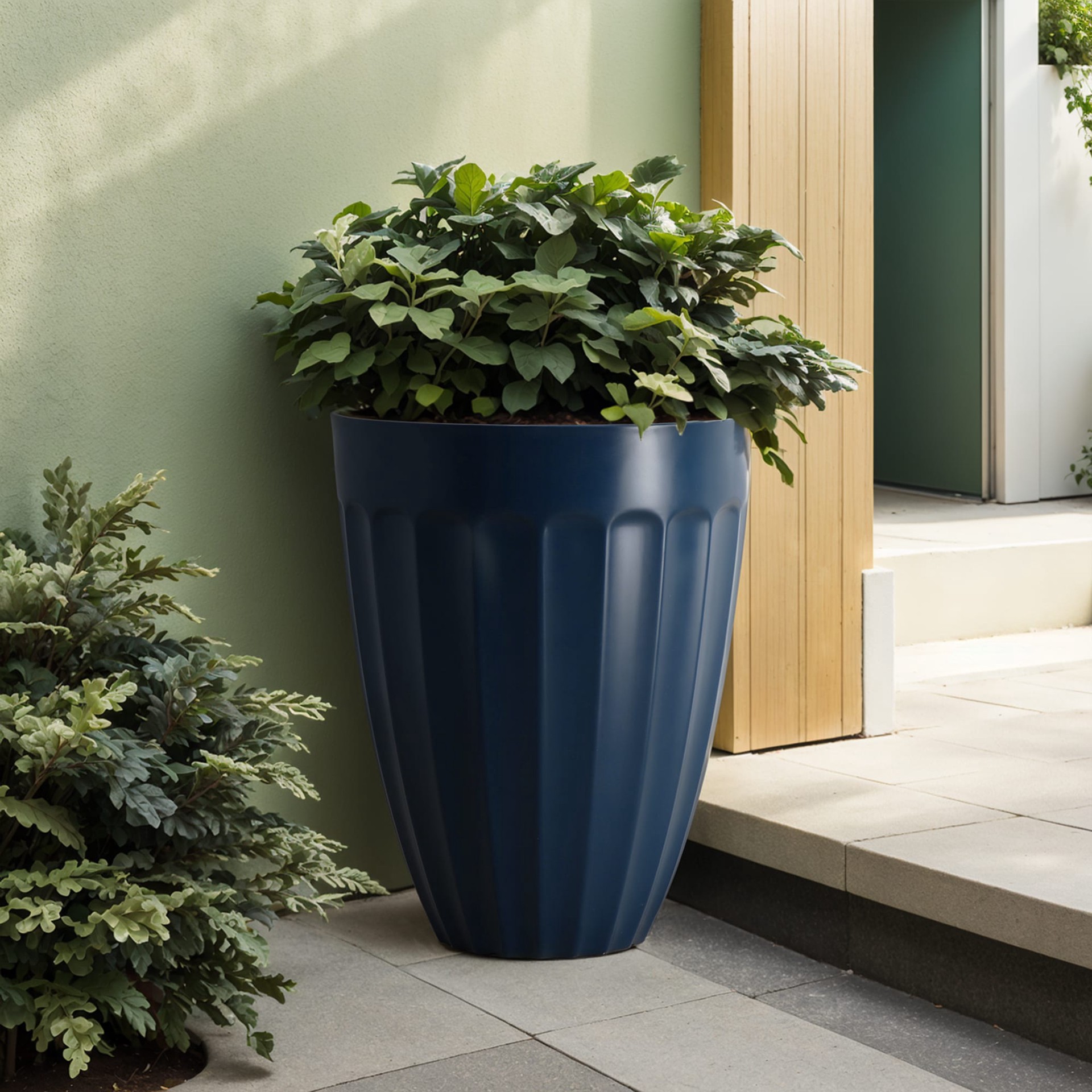 slide 2 of 6, allen + roth Round 15.12-in W x 15.12-in L Blue Recycled plastic Indoor/Outdoor Planter, 1 ct