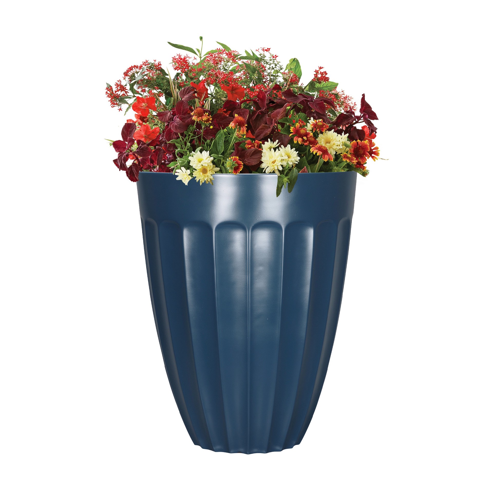 slide 3 of 6, allen + roth Round 15.12-in W x 15.12-in L Blue Recycled plastic Indoor/Outdoor Planter, 1 ct