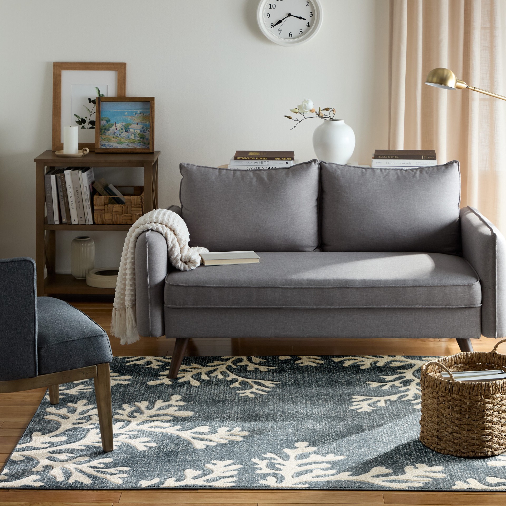 slide 6 of 6, allen + roth 5 x 7 (ft) Loomed Blue Rectangular Indoor Coastal Pet Friendly Area rug, 1 ct