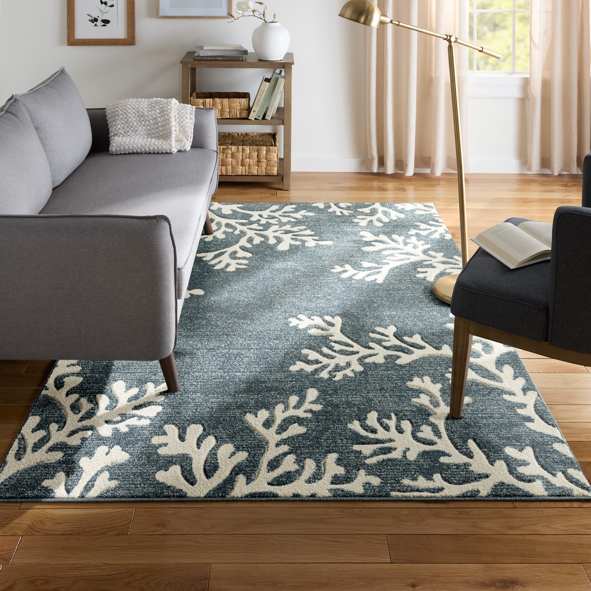 slide 1 of 6, allen + roth 5 x 7 (ft) Loomed Blue Rectangular Indoor Coastal Pet Friendly Area rug, 1 ct