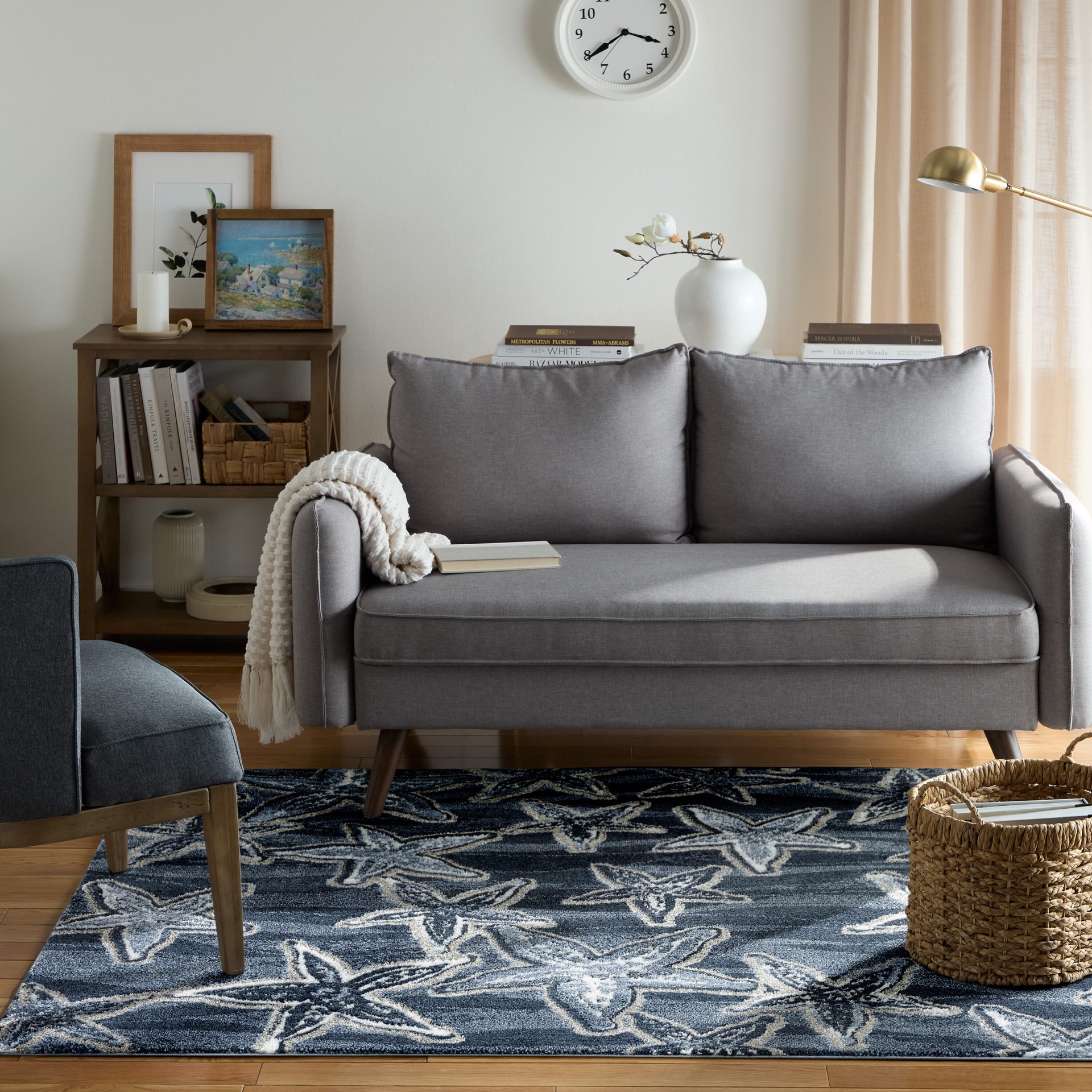 slide 6 of 6, allen + roth 5 x 7 (ft) Loomed Blue Rectangular Indoor Coastal Pet Friendly Area rug, 1 ct