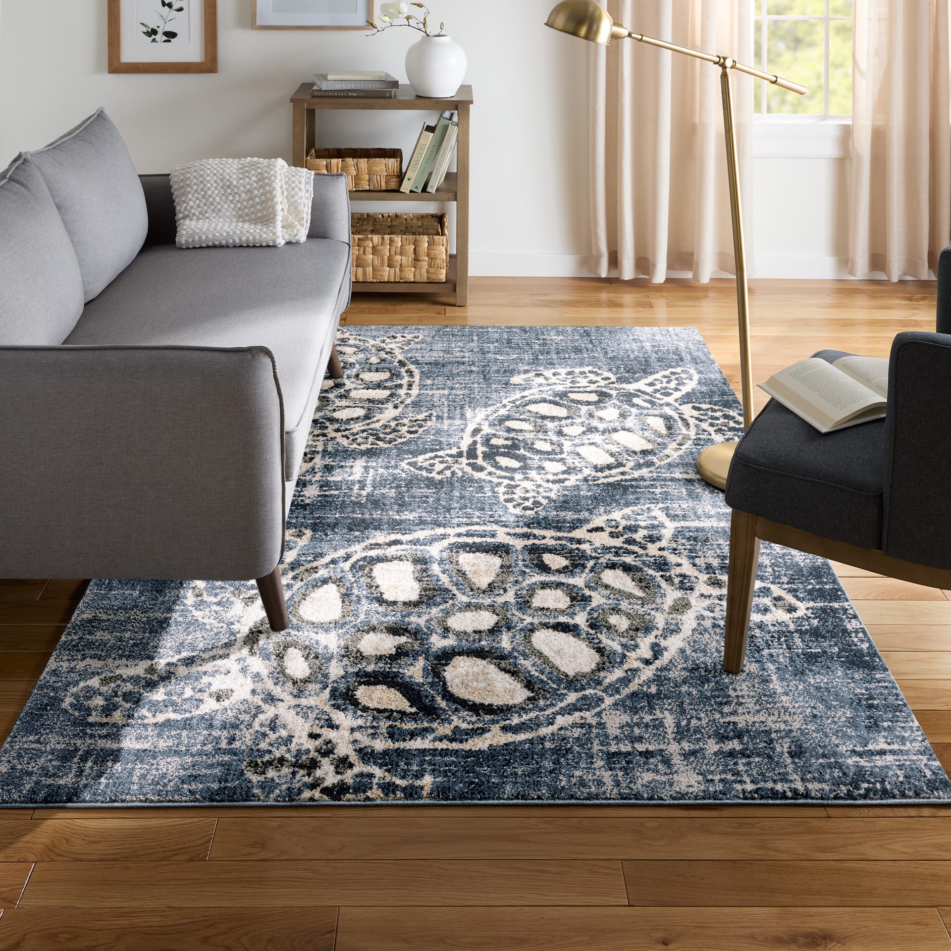 slide 1 of 6, allen + roth 5 x 7 (ft) Loomed Blue Rectangular Indoor Coastal Pet Friendly Area rug, 1 ct