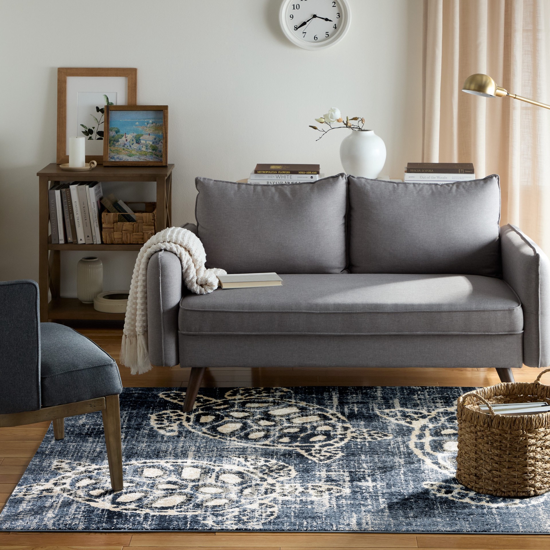 slide 6 of 6, allen + roth 5 x 7 (ft) Loomed Blue Rectangular Indoor Coastal Pet Friendly Area rug, 1 ct