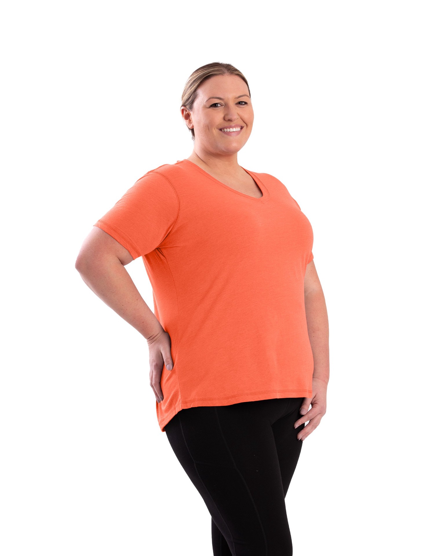 slide 4 of 4, BERNE APPAREL Women's Orange Jersey Short sleeve Solid T-shirt ( Large ), 1 ct