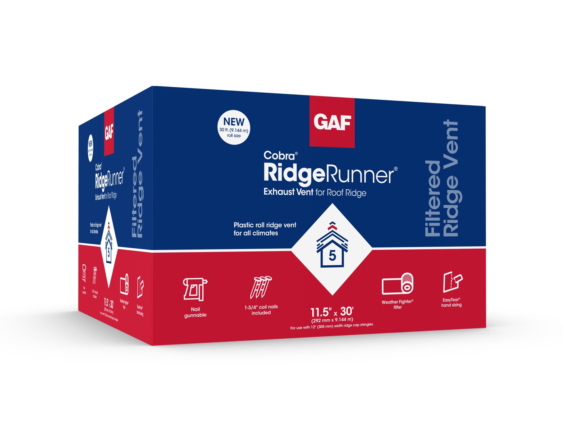 slide 6 of 6, GAF Cobra RidgeRunner Filtered 11.5-in x 360-in Black Plastic Roll Roof Ridge Vent, 1 ct