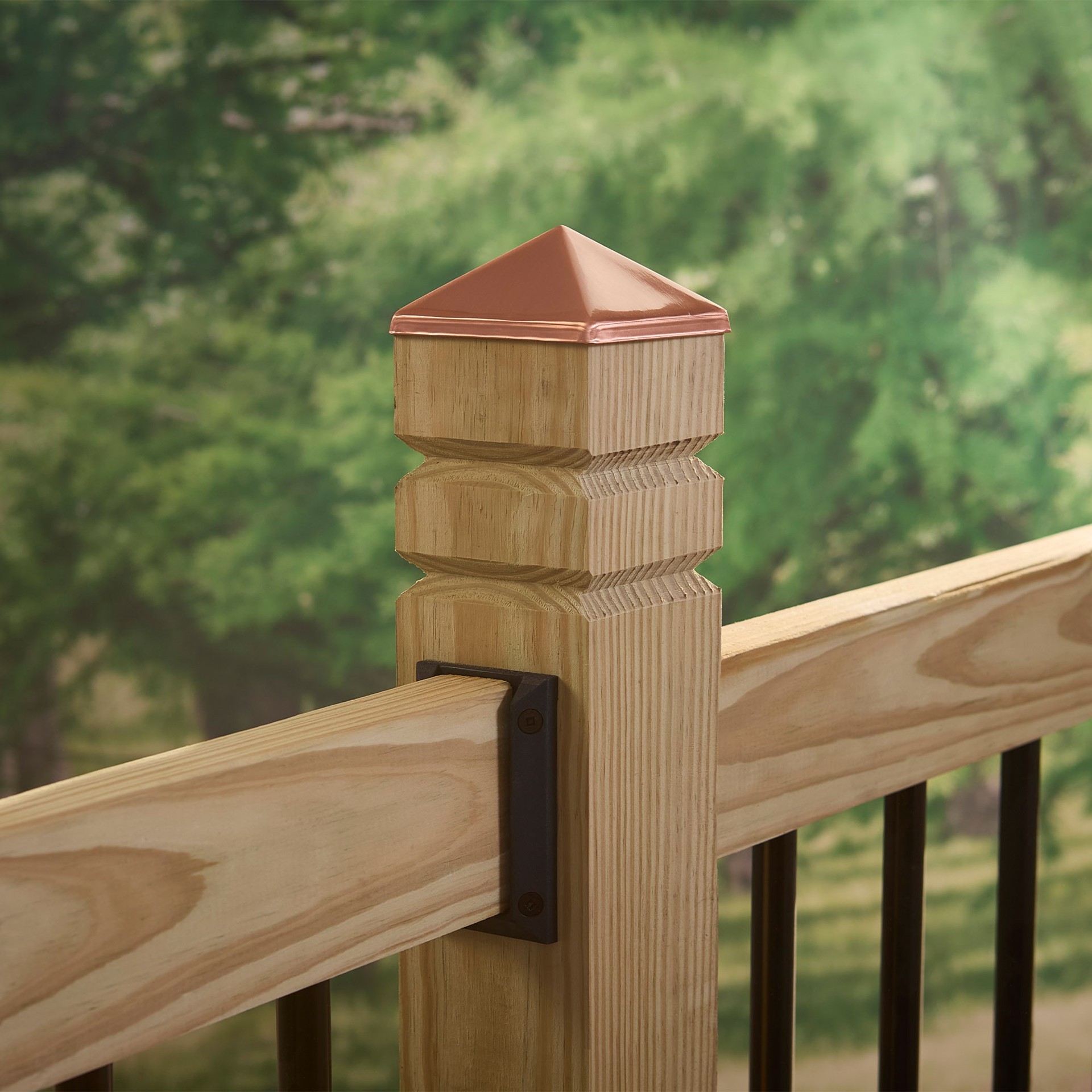 slide 3 of 6, RELIABILT 4-in x 4-in Classic Copper Metal Deck Post Cap, 1 ct