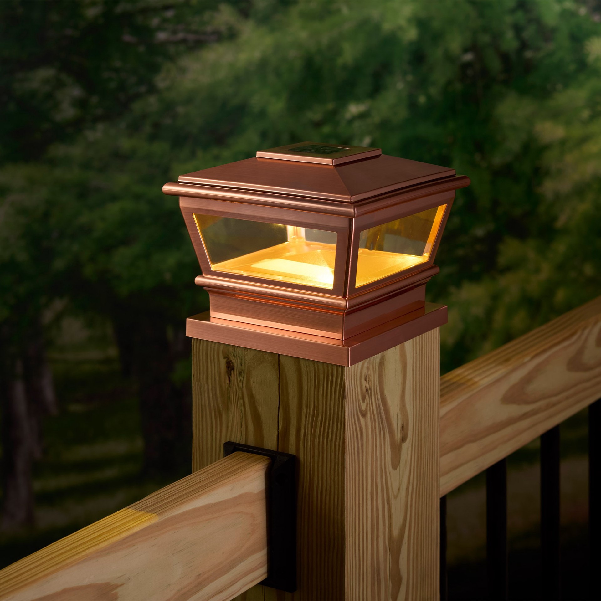 slide 3 of 6, RELIABILT Solar 4-in x 4-in Copper LED Outdoor Post cap light, 1 ct