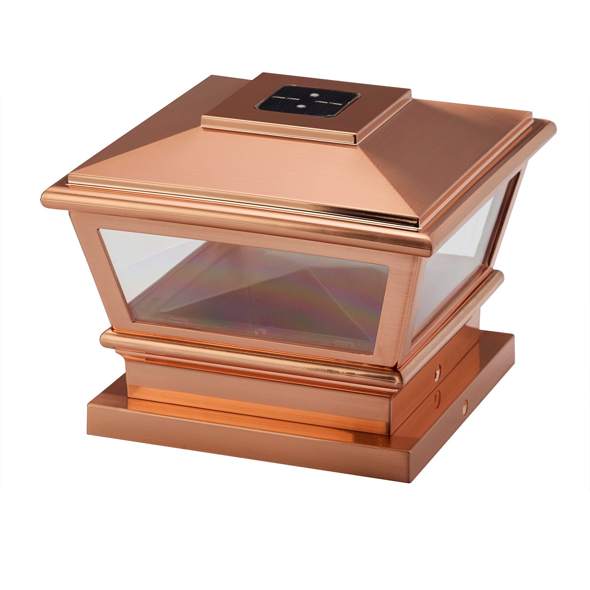 slide 1 of 6, RELIABILT Solar 4-in x 4-in Copper LED Outdoor Post cap light, 1 ct