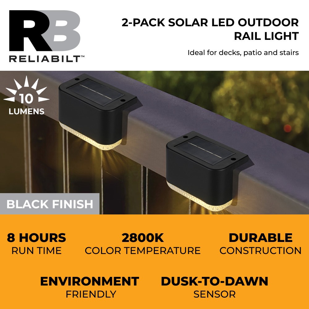 slide 2 of 6, RELIABILT Solar Black LED Outdoor Rail light 2 -Pack, 1 ct