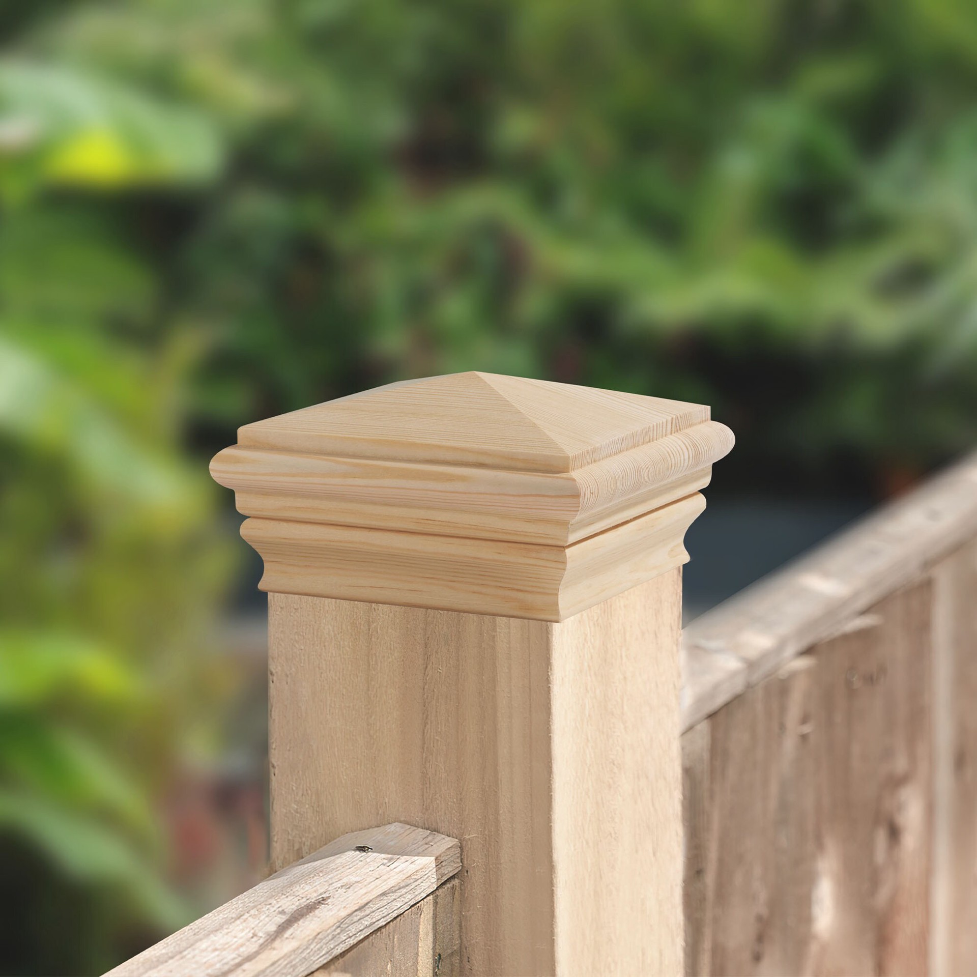 slide 4 of 6, RELIABILT 4-in x 4-in Natural Wood Cedar Deck Post Cap, 1 ct