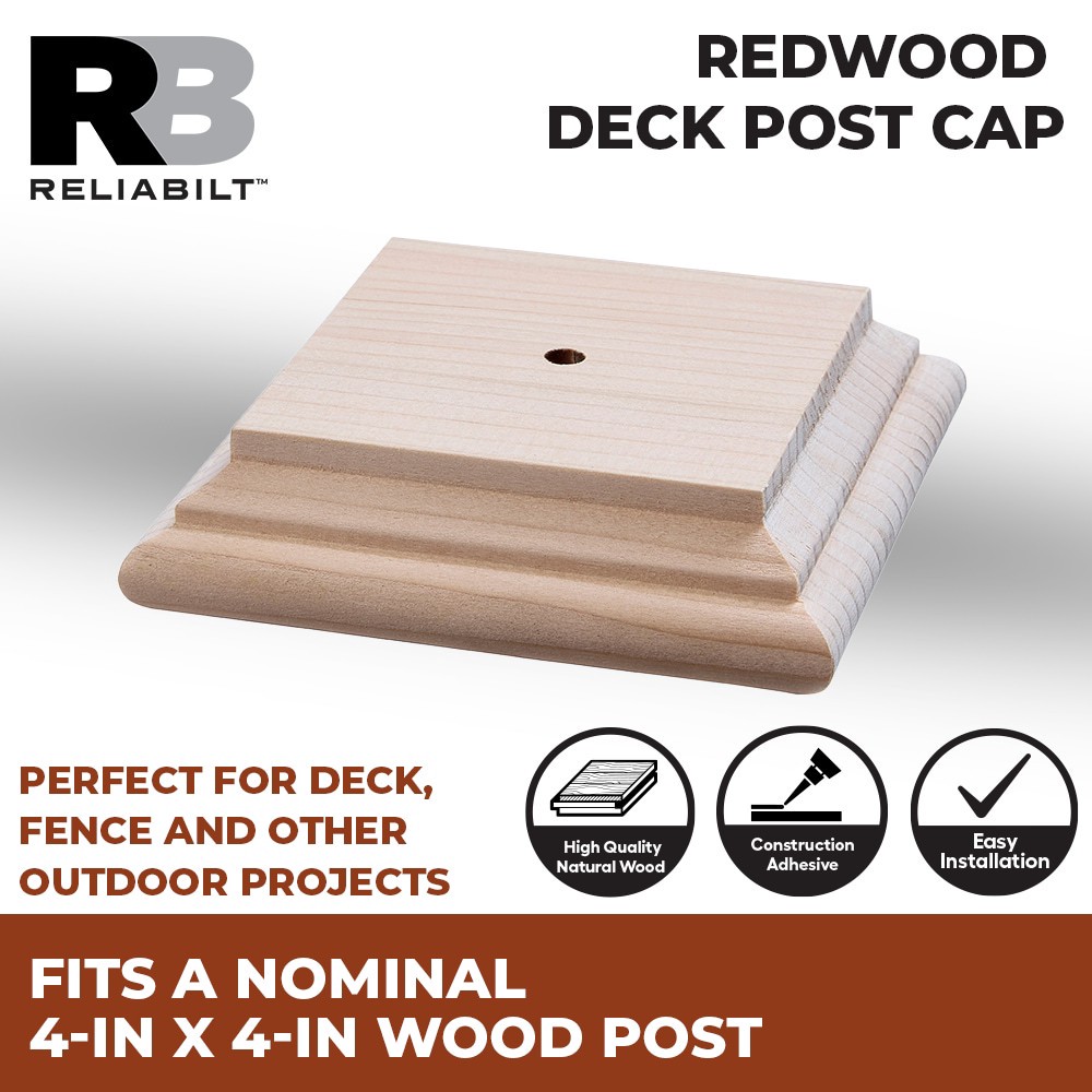 slide 2 of 6, RELIABILT 4-in x 4-in Natural Wood Redwood Deck Post Cap, 1 ct