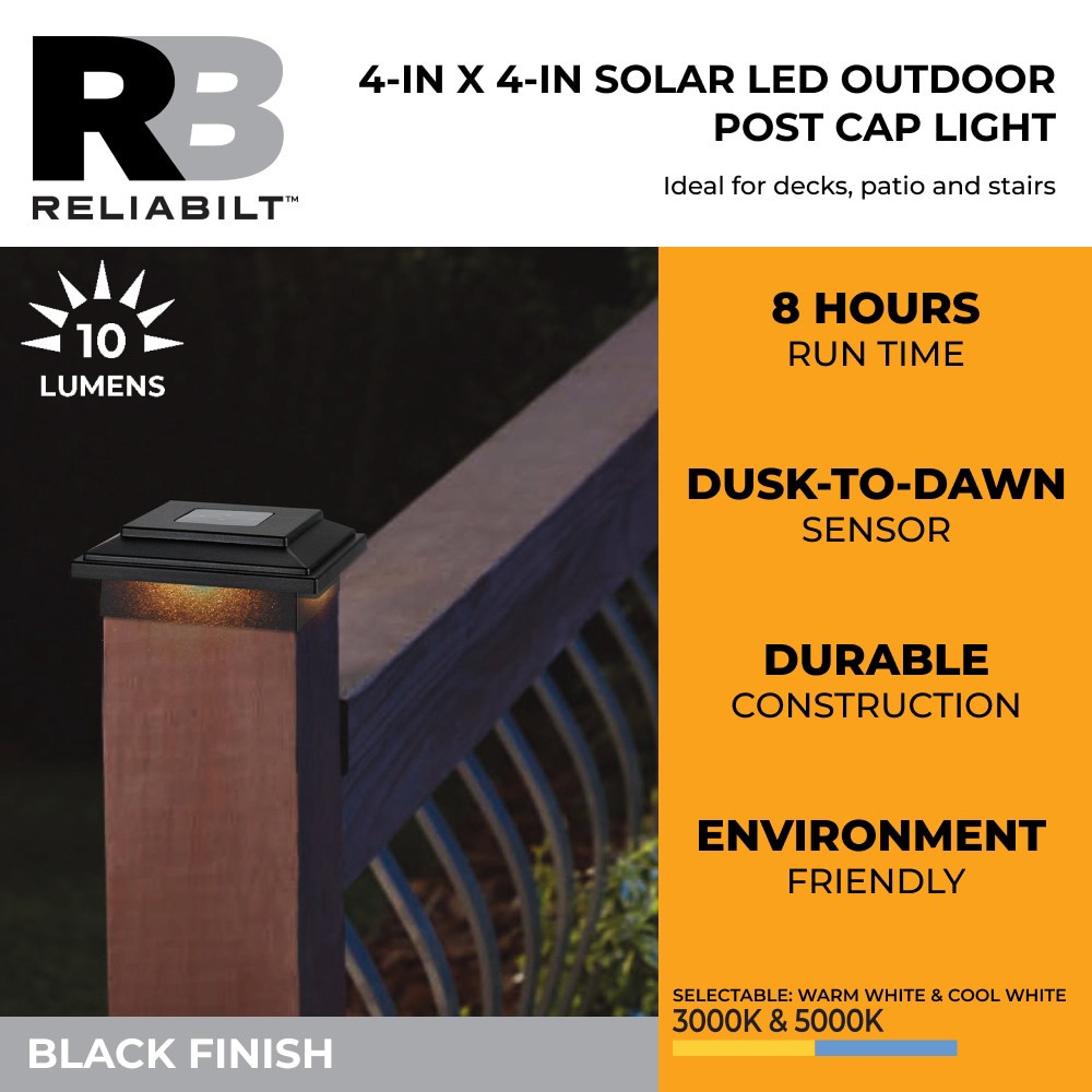 slide 2 of 6, RELIABILT Solar 4-in x 4-in Black LED Outdoor Post cap light, 1 ct