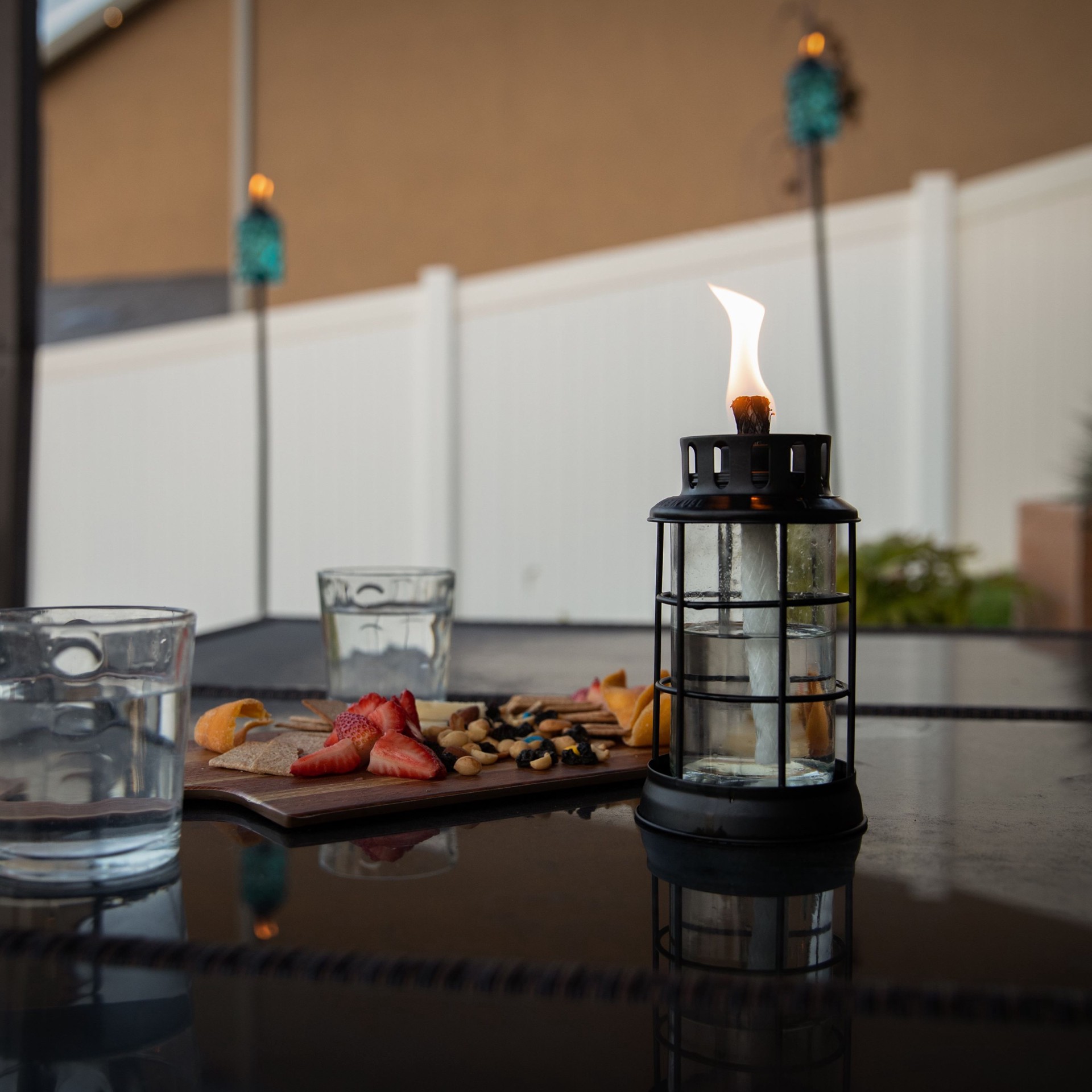 slide 6 of 6, TIKI 7.6 Inches Black Glass Citronella Tabletop torch, 1 ct