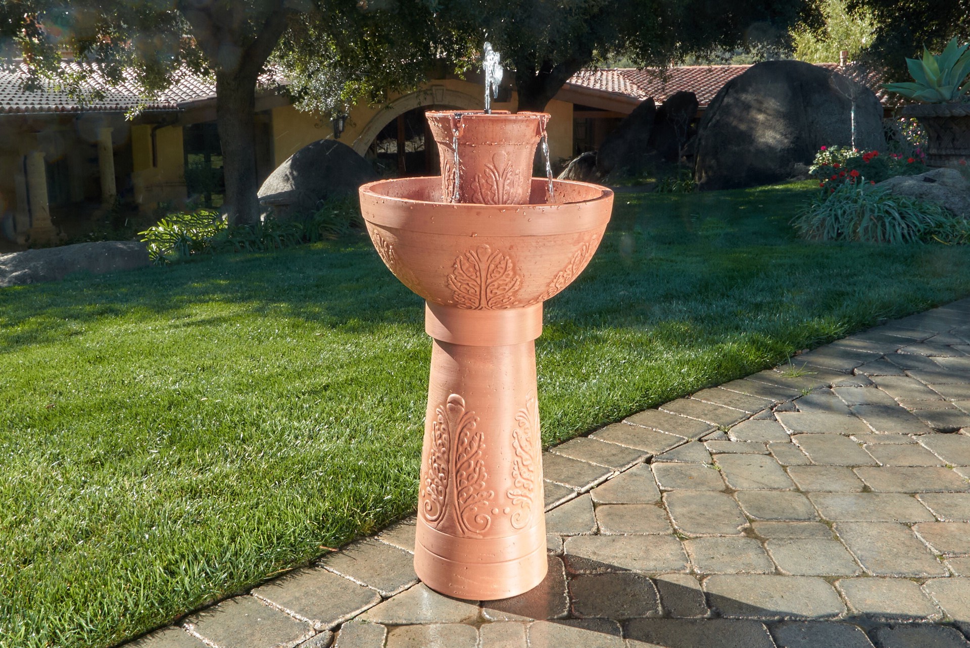 slide 2 of 5, allen + roth 30-in H Plastic Tiered Outdoor Fountain Pump Included, 1 ct