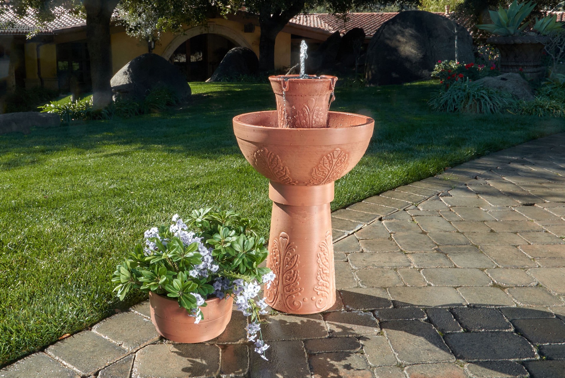 slide 3 of 5, allen + roth 30-in H Plastic Tiered Outdoor Fountain Pump Included, 1 ct